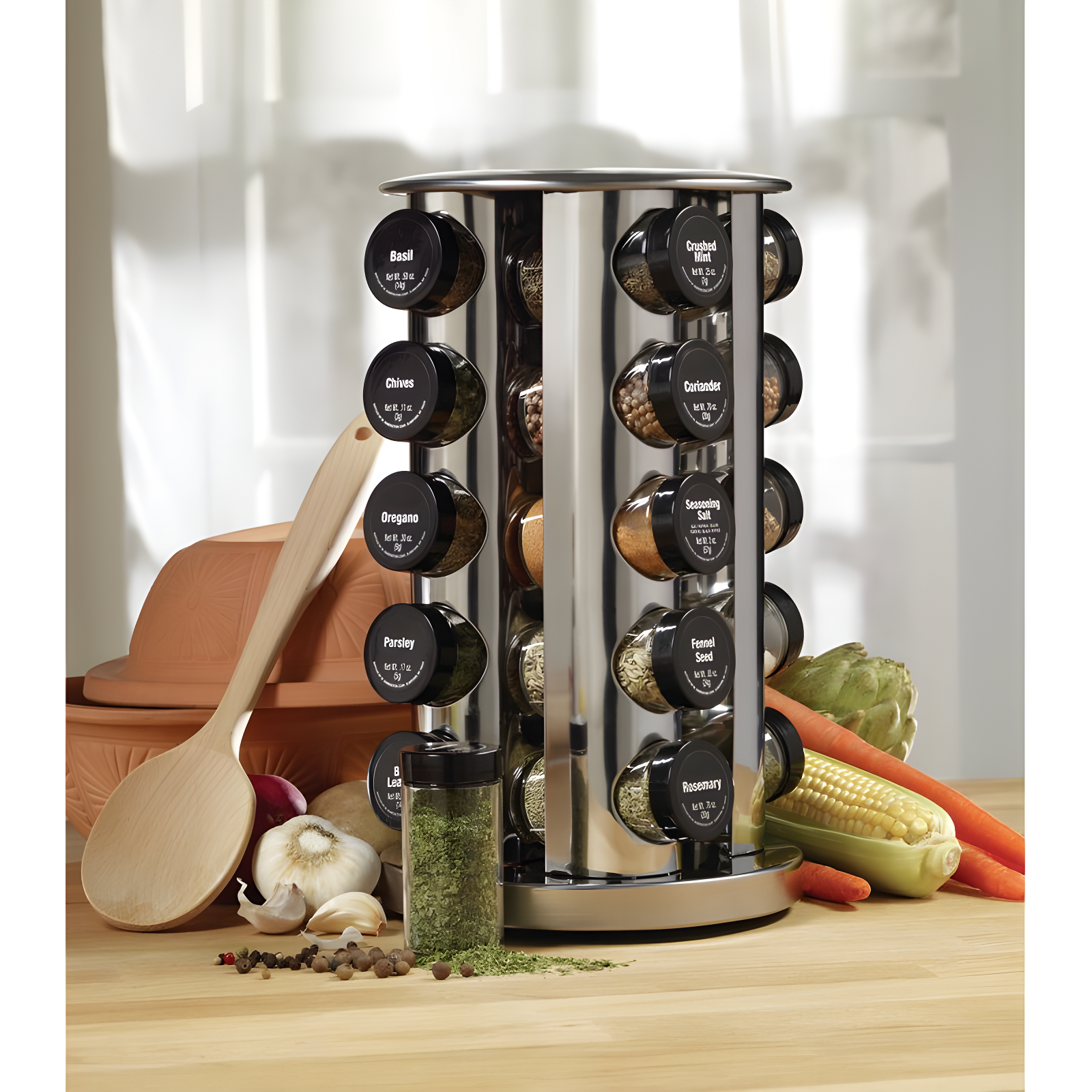 Kamenstein 20-Jar Revolving Stainless Steel Countertop Spice Rack