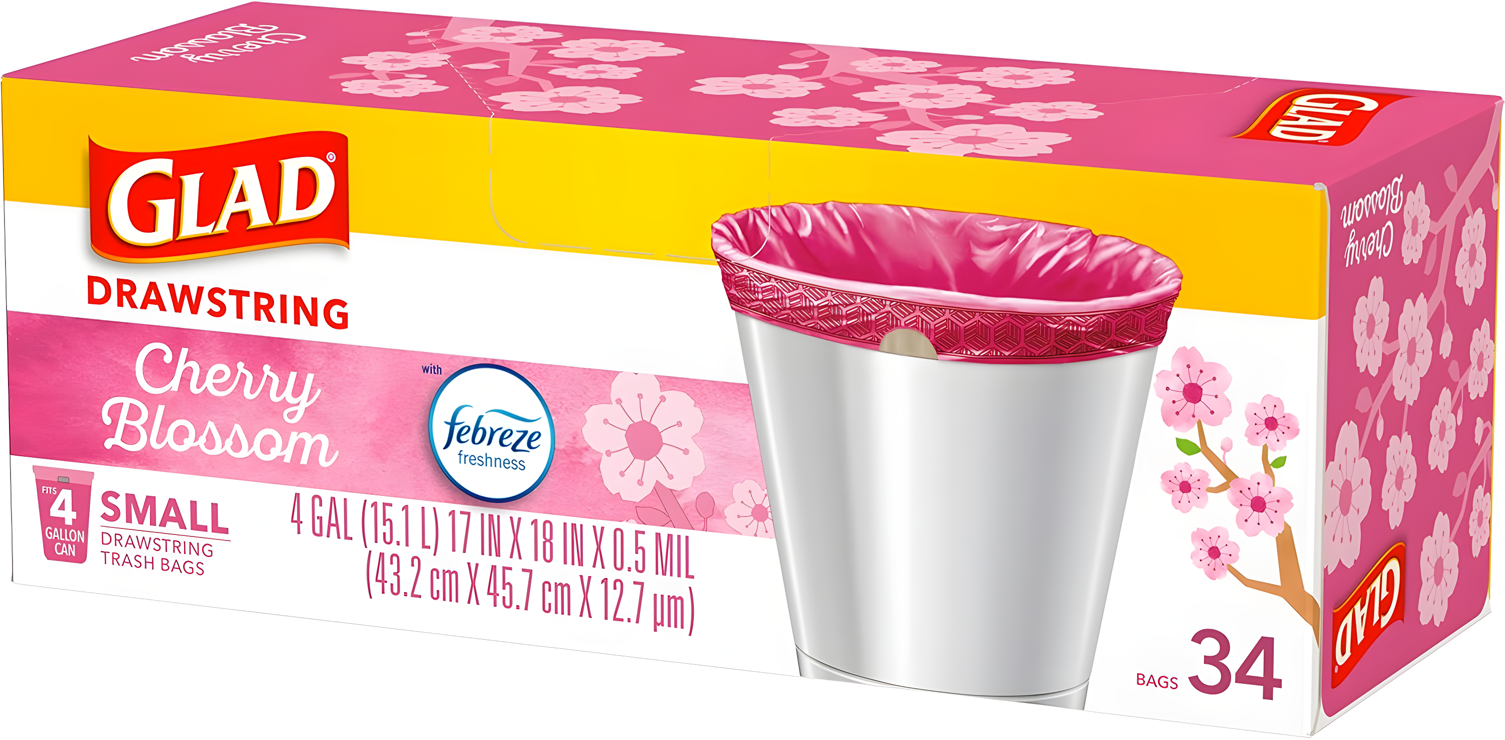 Glad Small Drawstring Trash Bags - Cherry Blossom - 34ct/4gal