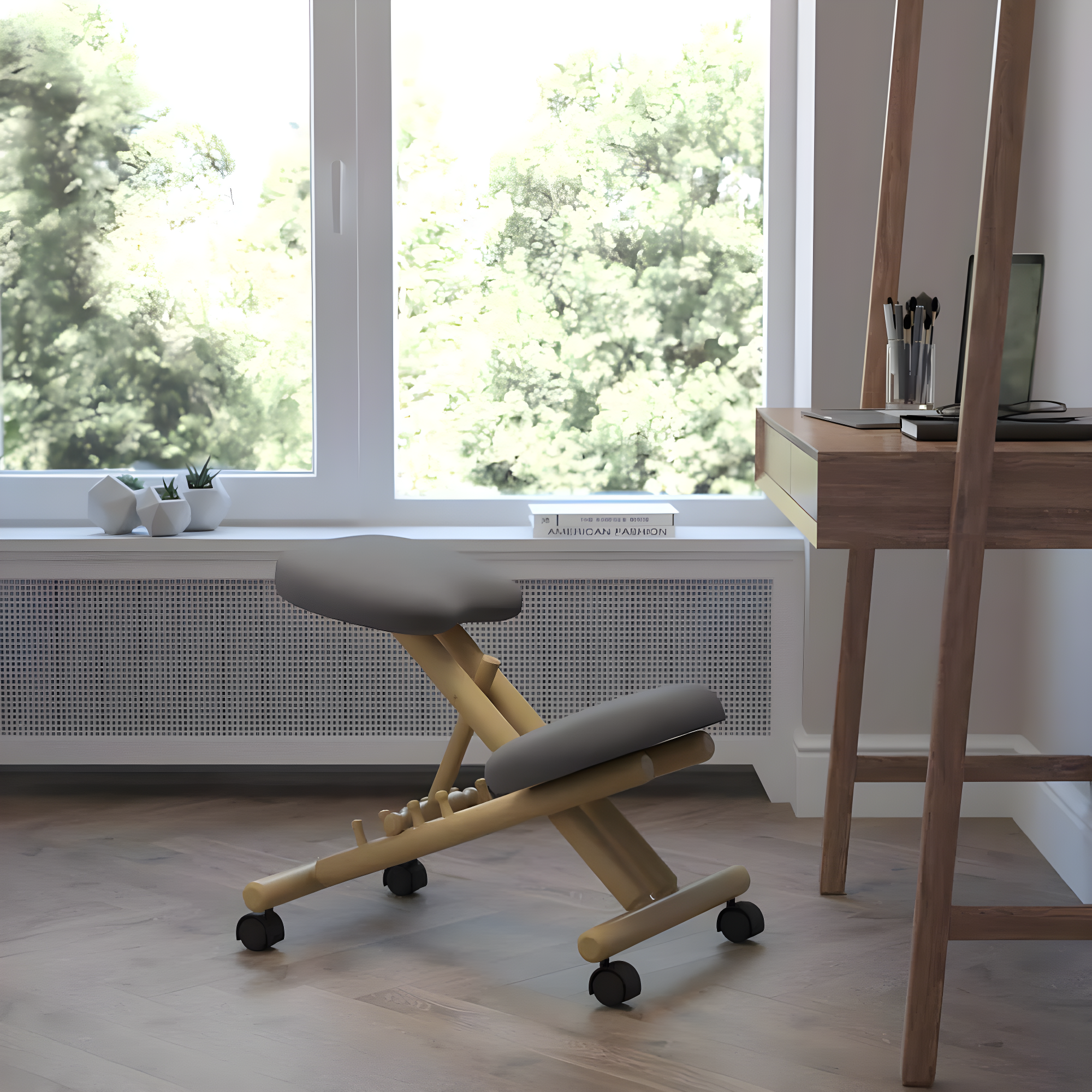 Bragg Posey Mobile Wooden Height-Adjustable Ergonomic Kneeling Office Chair