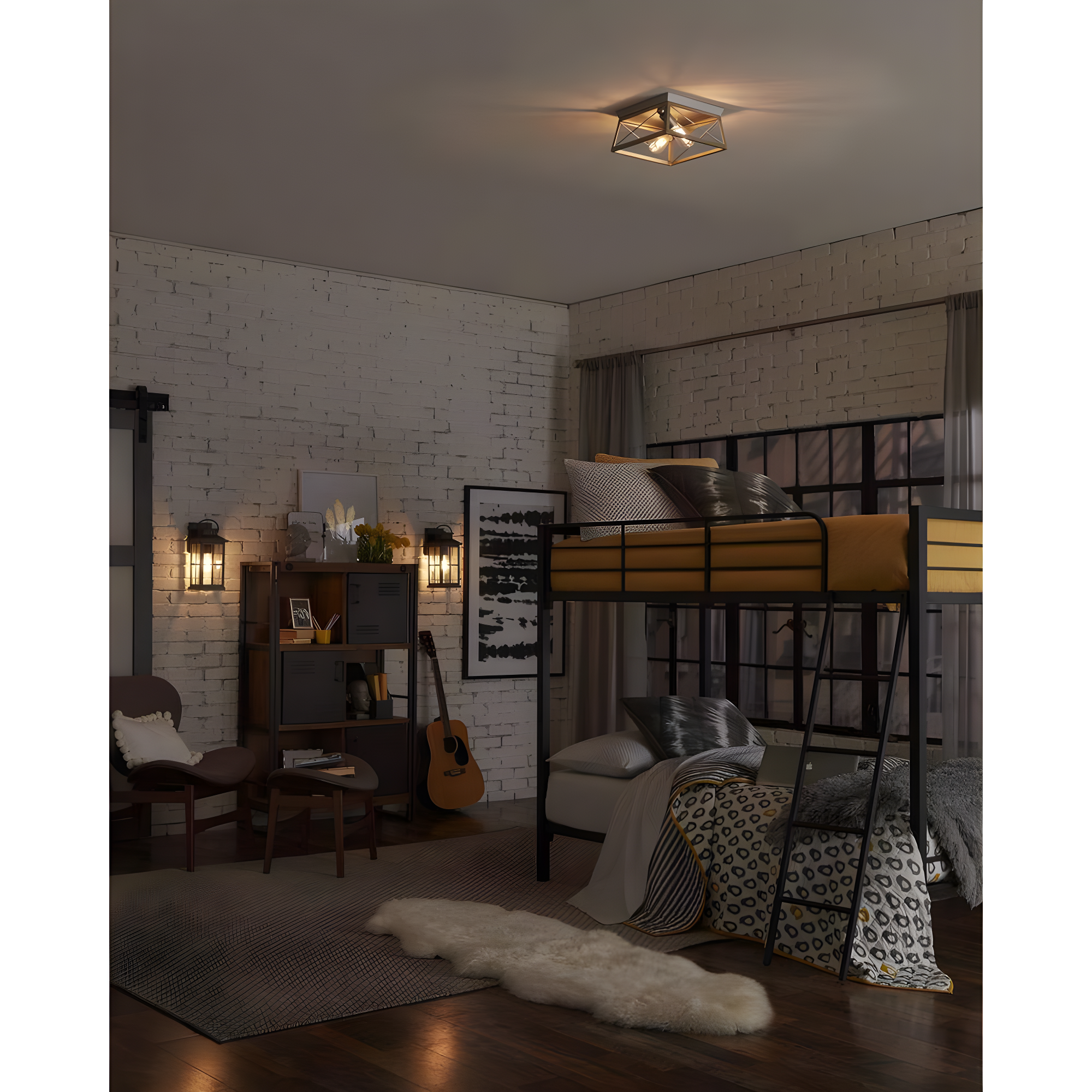 Progress Lighting Briarwood 2-Light Flush Mount, Galvanized Steel, Faux-Painted Wood Enclosure