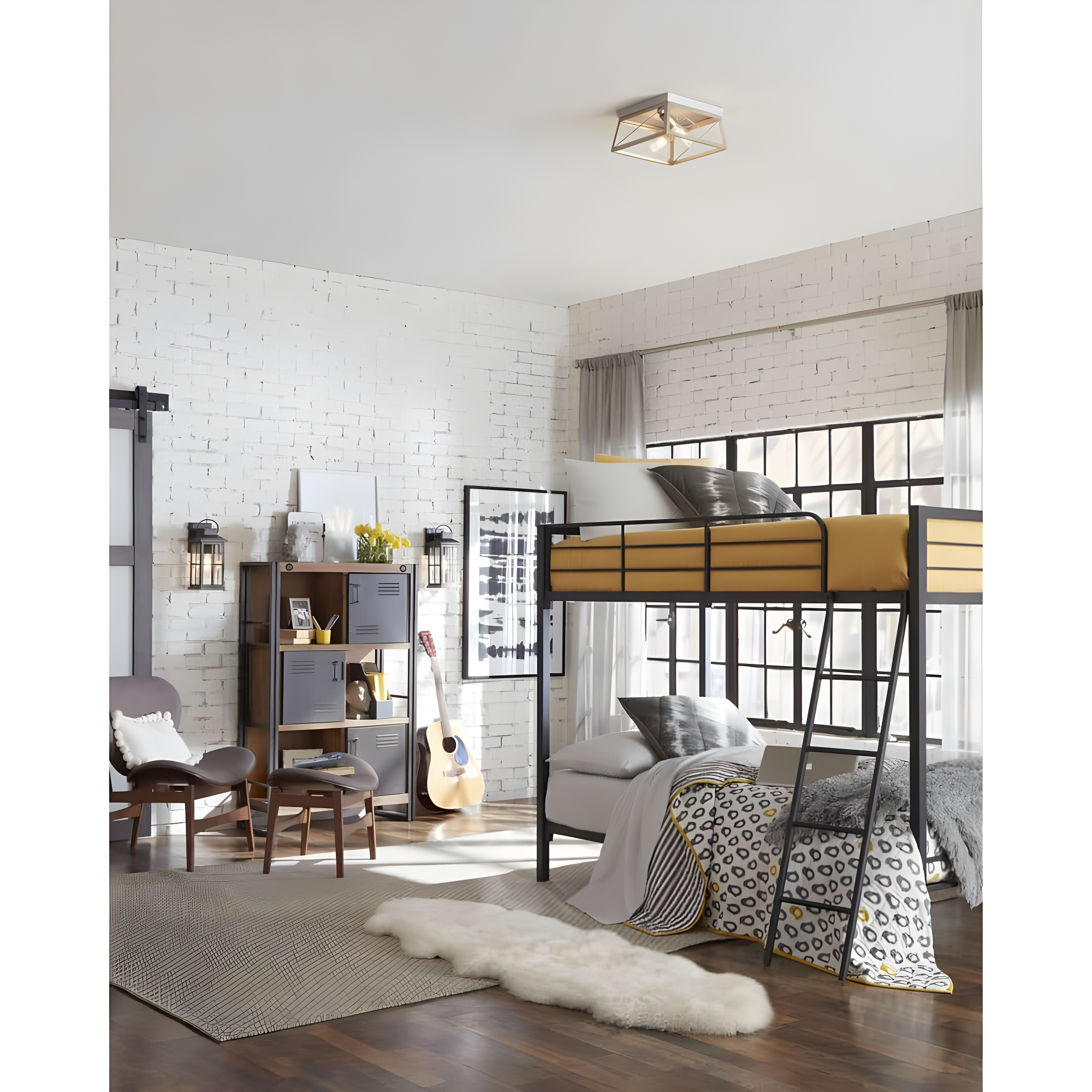Progress Lighting Briarwood 2-Light Flush Mount, Galvanized Steel, Faux-Painted Wood Enclosure