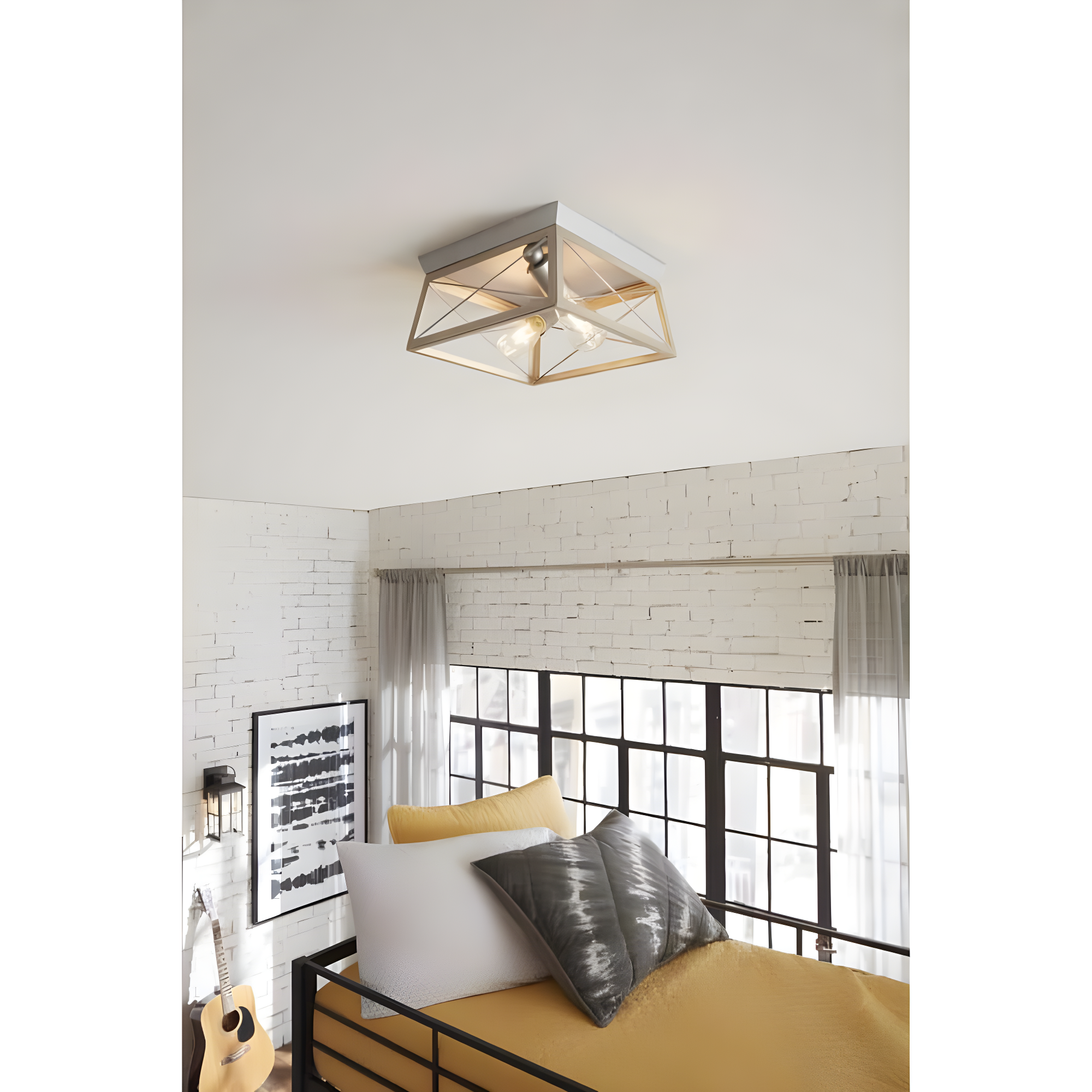 Progress Lighting Briarwood 2-Light Flush Mount, Galvanized Steel, Faux-Painted Wood Enclosure