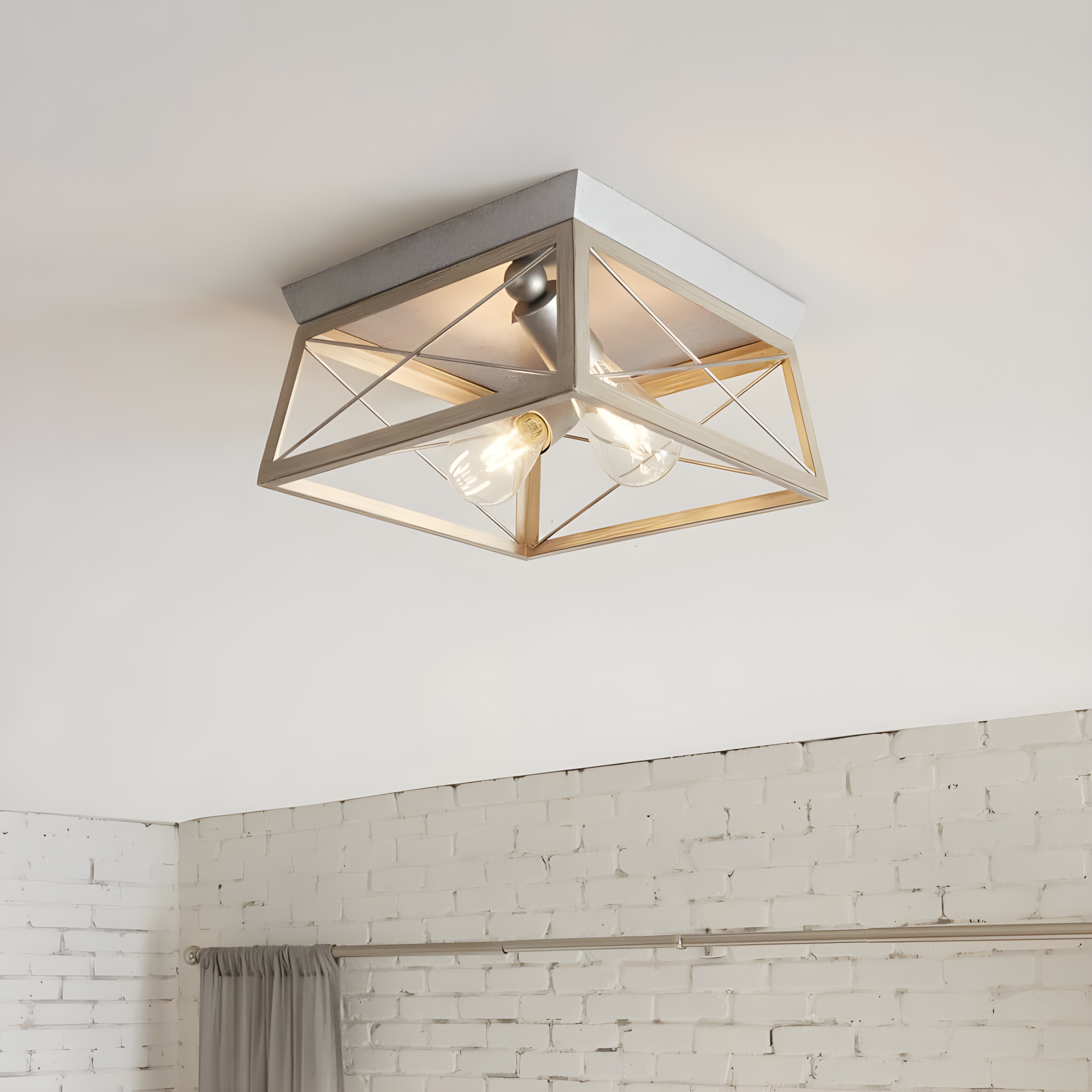 Progress Lighting Briarwood 2-Light Flush Mount, Galvanized Steel, Faux-Painted Wood Enclosure