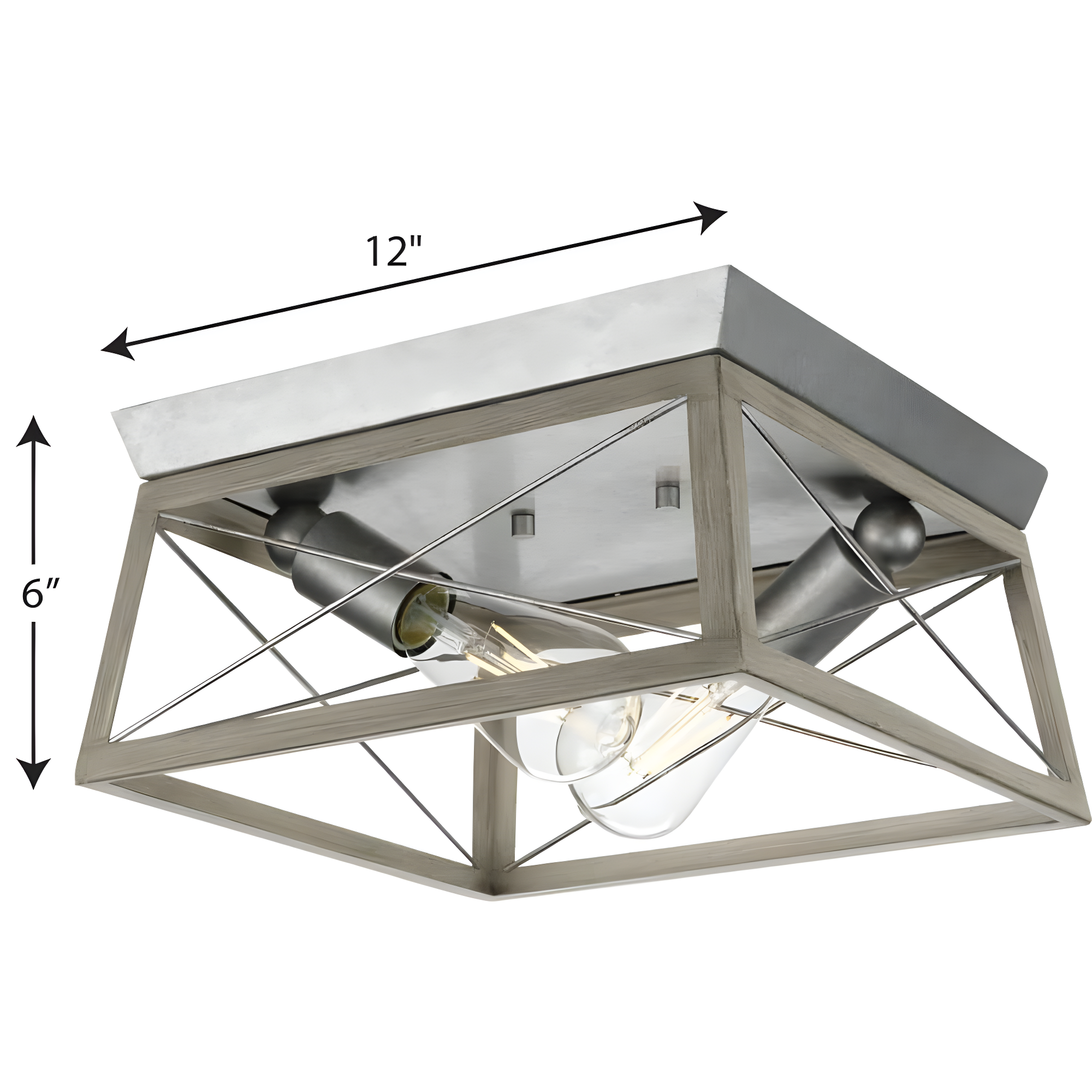 Progress Lighting Briarwood 2-Light Flush Mount, Galvanized Steel, Faux-Painted Wood Enclosure