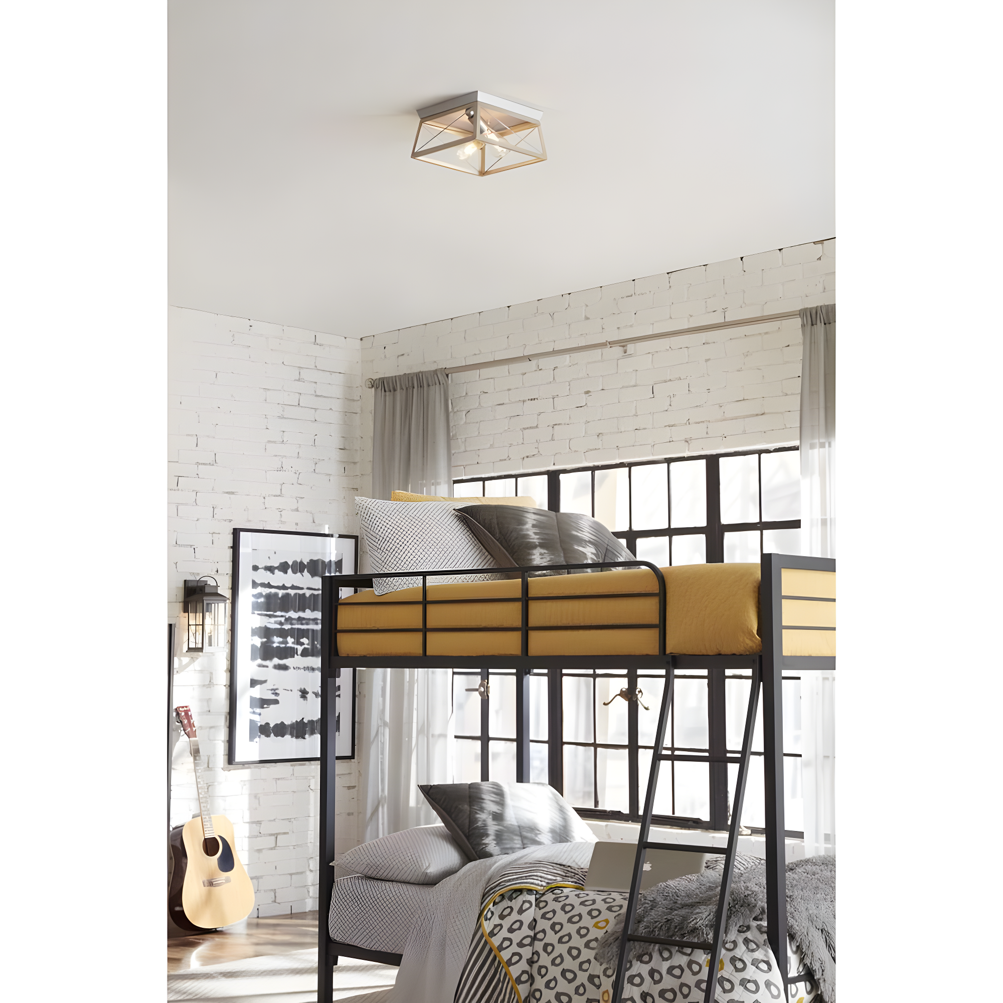 Progress Lighting Briarwood 2-Light Flush Mount, Galvanized Steel, Faux-Painted Wood Enclosure