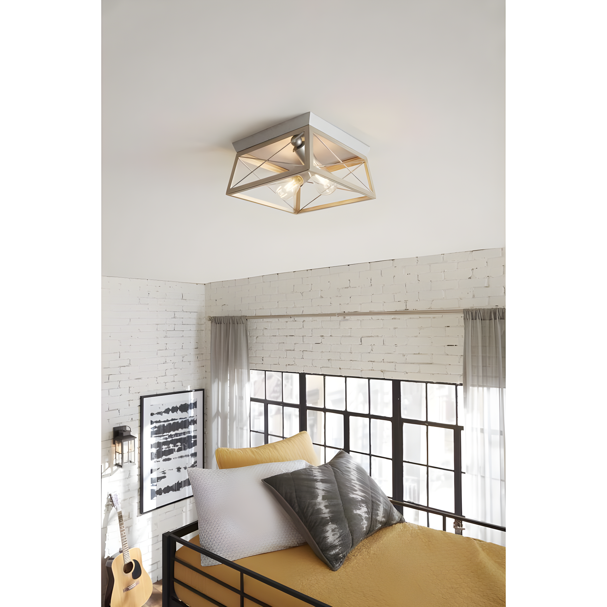 Progress Lighting Briarwood 2-Light Flush Mount, Galvanized Steel, Faux-Painted Wood Enclosure
