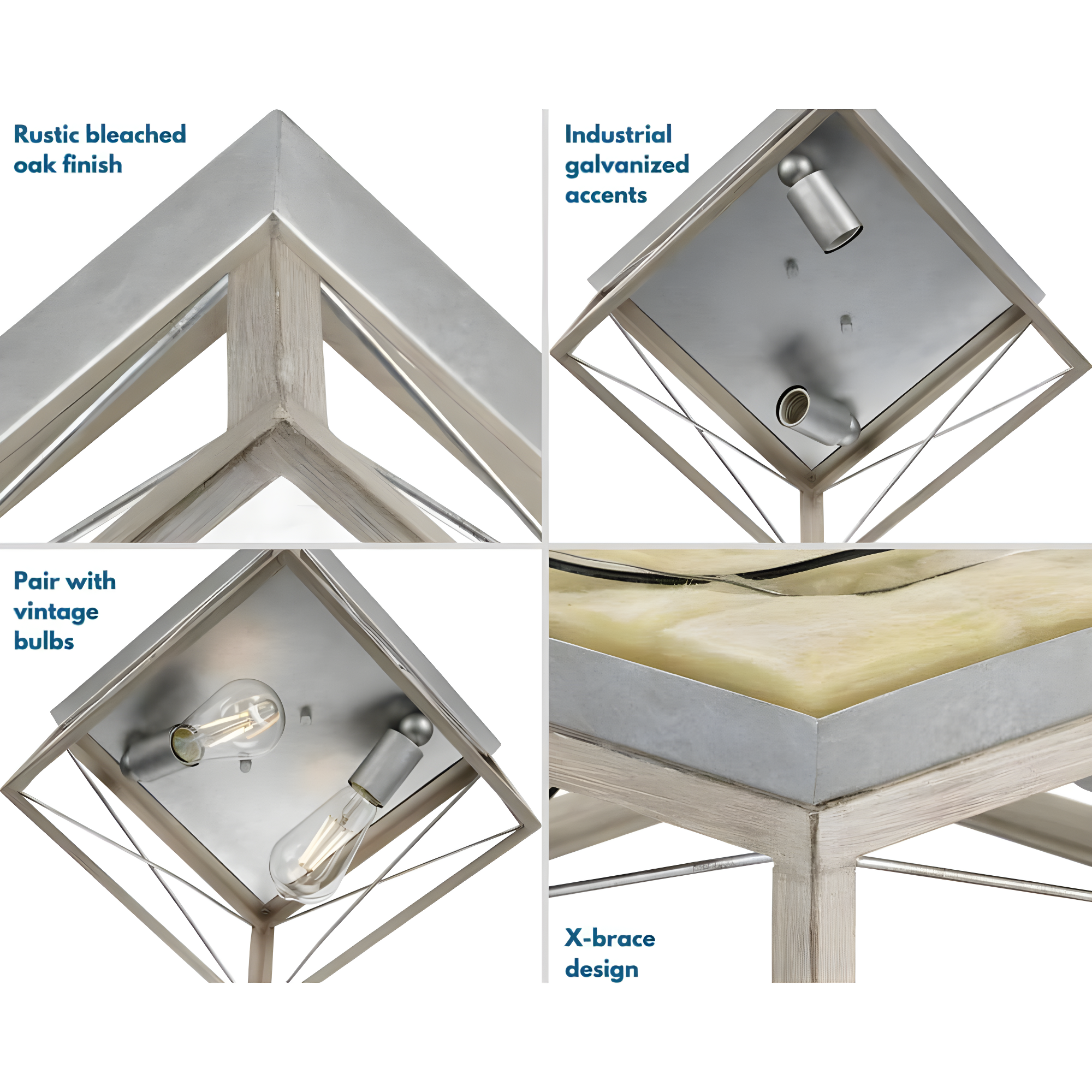 Progress Lighting Briarwood 2-Light Flush Mount, Galvanized Steel, Faux-Painted Wood Enclosure