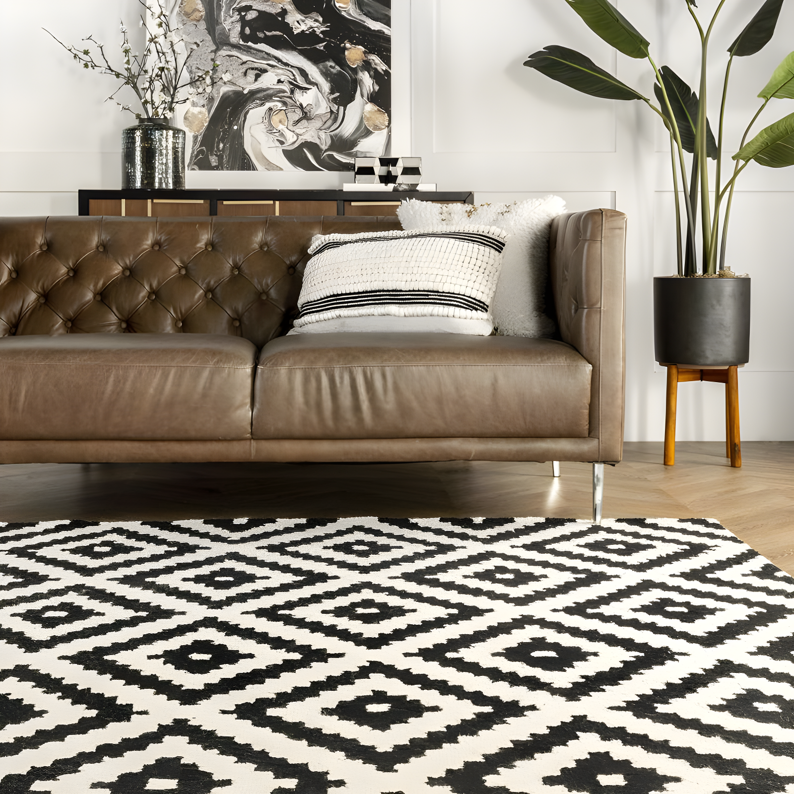 Nuloom Kellee Geometric 6 Square Wool Indoor Area Rug for Living Room Bedroom Dining Room Kitchen, Beige/Brown