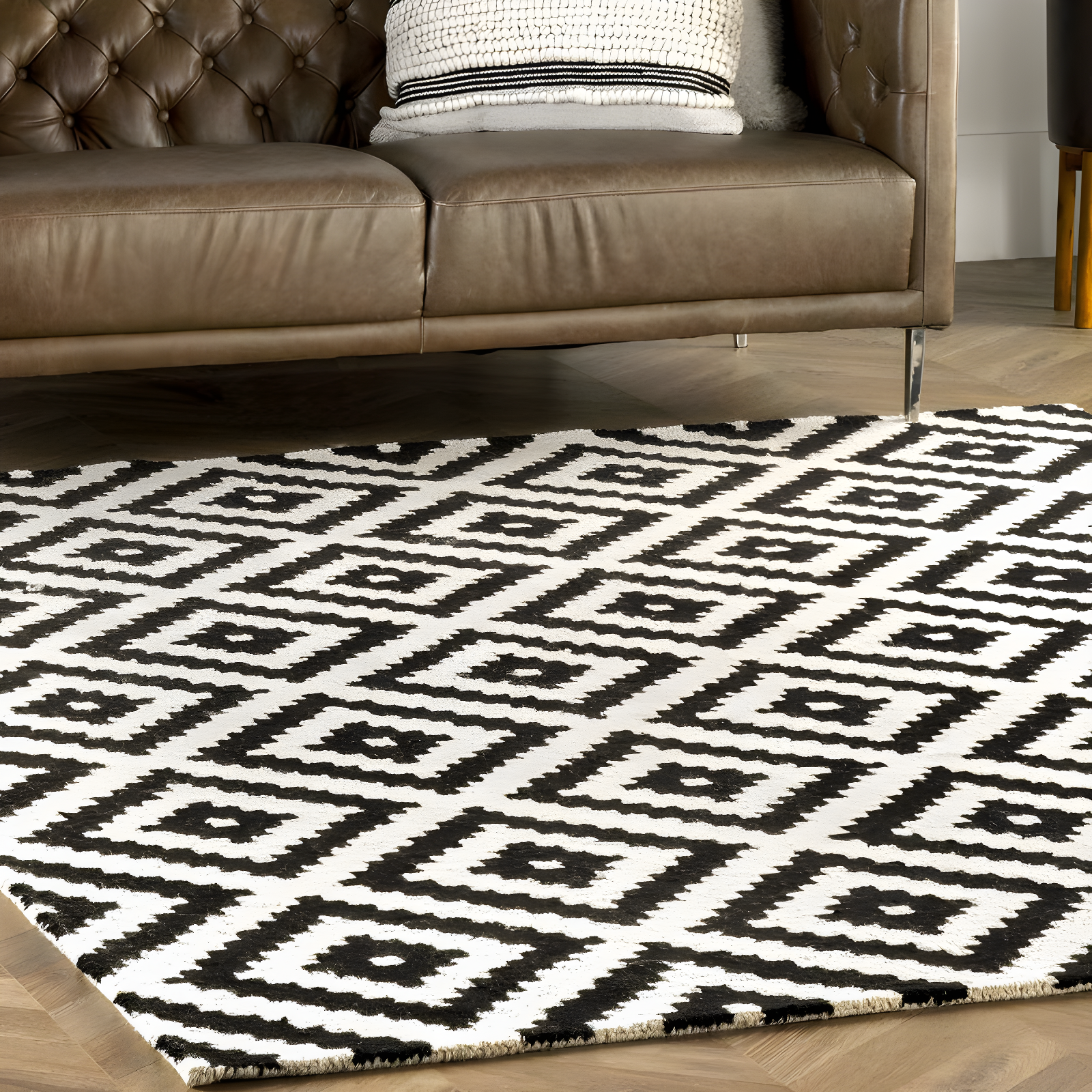 Nuloom Kellee Geometric 6 Square Wool Indoor Area Rug for Living Room Bedroom Dining Room Kitchen, Beige/Brown