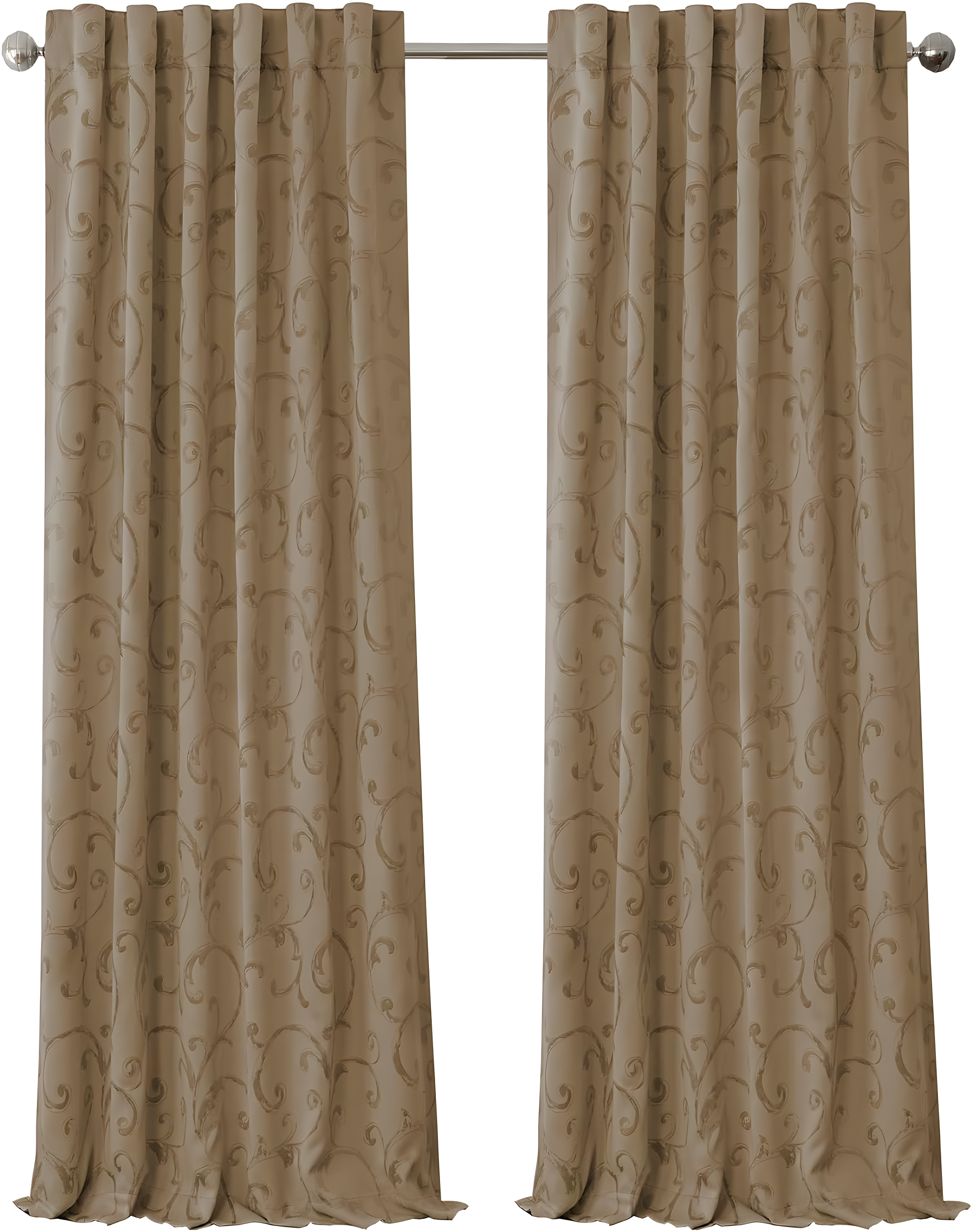 Mia Jacquard Scroll Blackout Window Curtain Panel - 52" x 95" - Taupe - Elrene Home Fashions