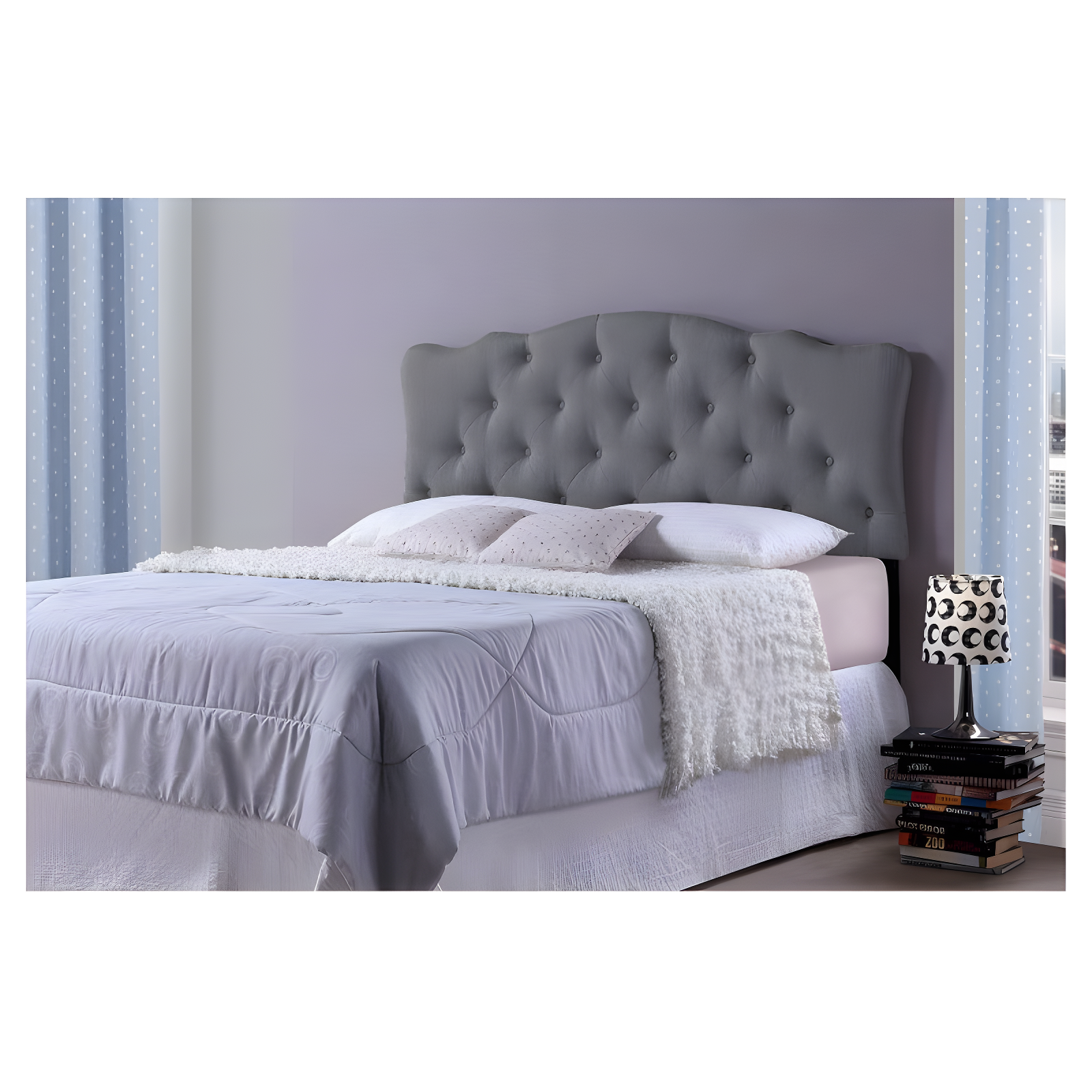 Full Rita Modern Fabric Upholstered Scalloped Headboard - Baxton Studio: Contemporary Design, Adjustable