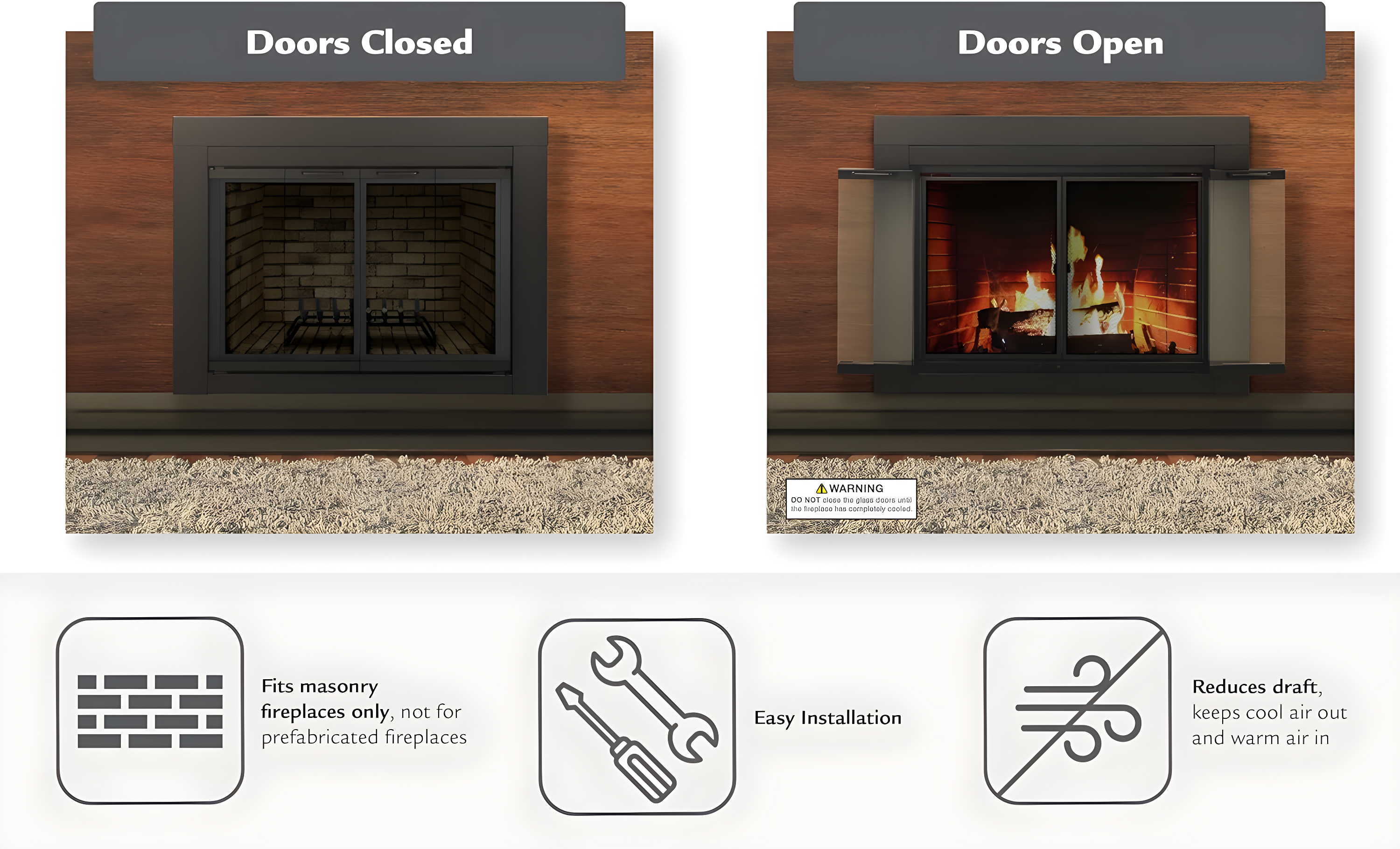 Pleasant Hearth Ascot Black Fireplace Glass Doors - Large