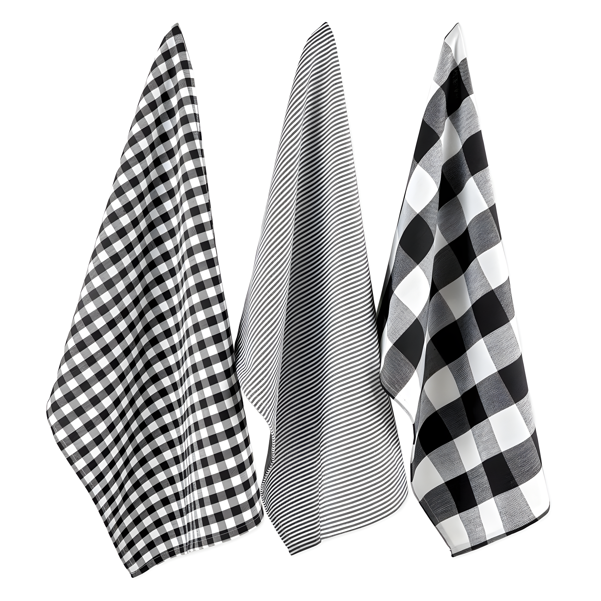 Design Imports  Dishtowel Set Gingham/Buffalo Check 3 Piece, 20X30", Black
