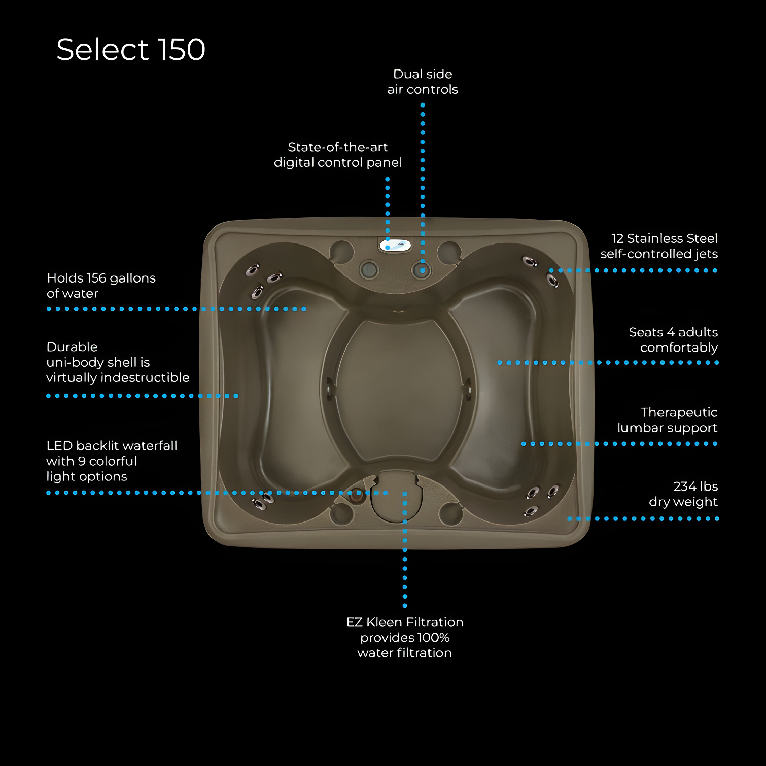 AquaRest Discover AR150 Standard 4-Person 12-Jet Plug & Play Hot Tub with LED Waterfall and Friction Heating
