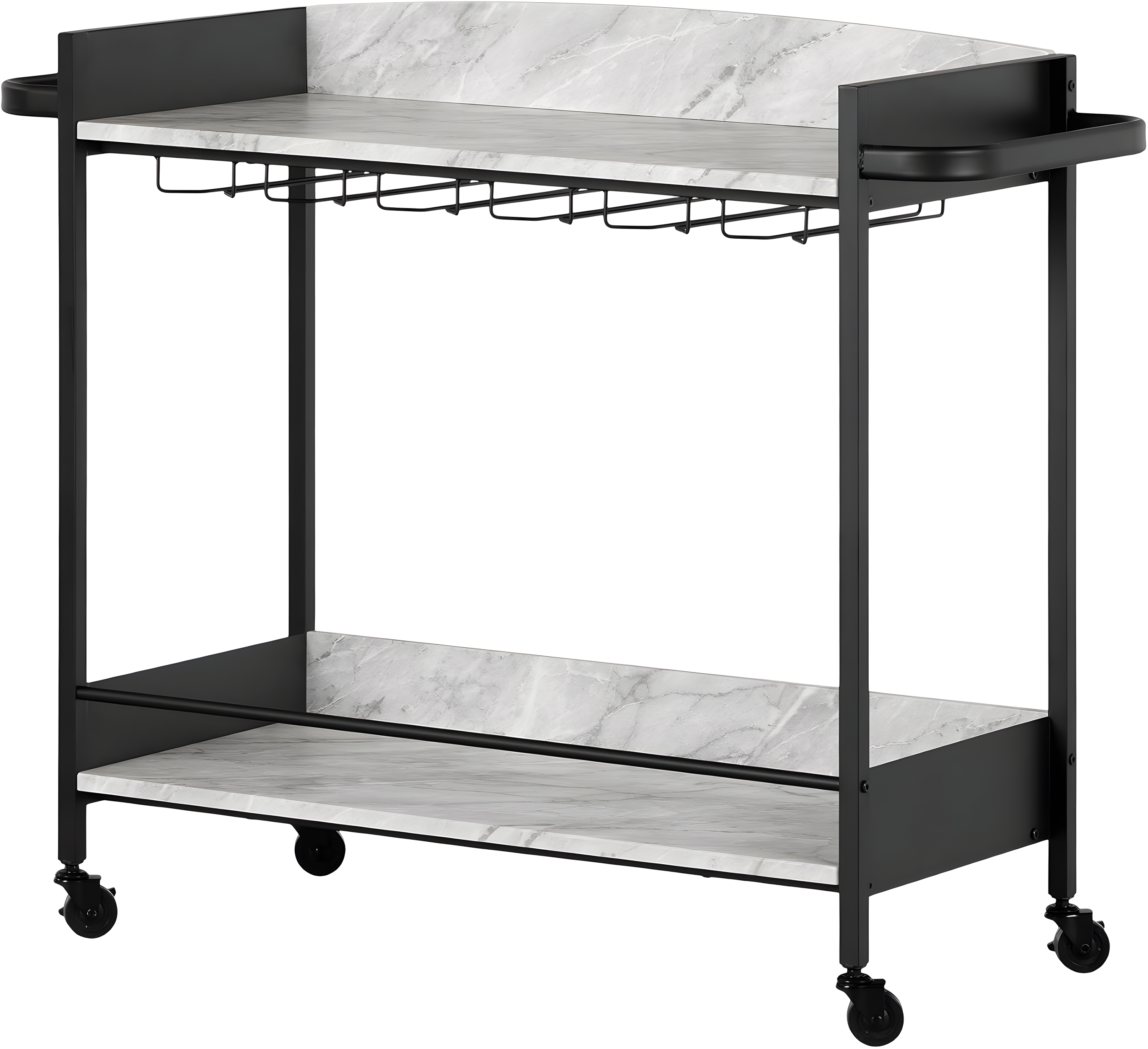 City Life Bar Cart with Wine Glass Rack Black/Faux Carrara Marble - South Shore