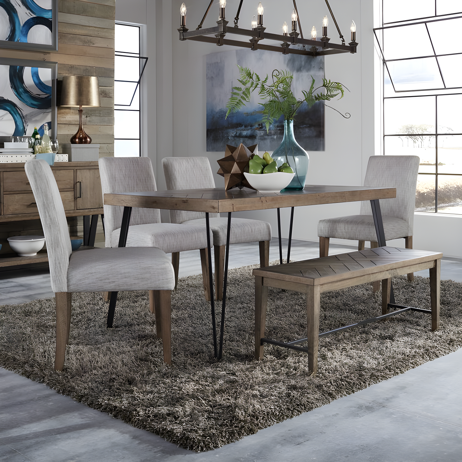 Horizons Solid Wood Top Metal Base Dining Table