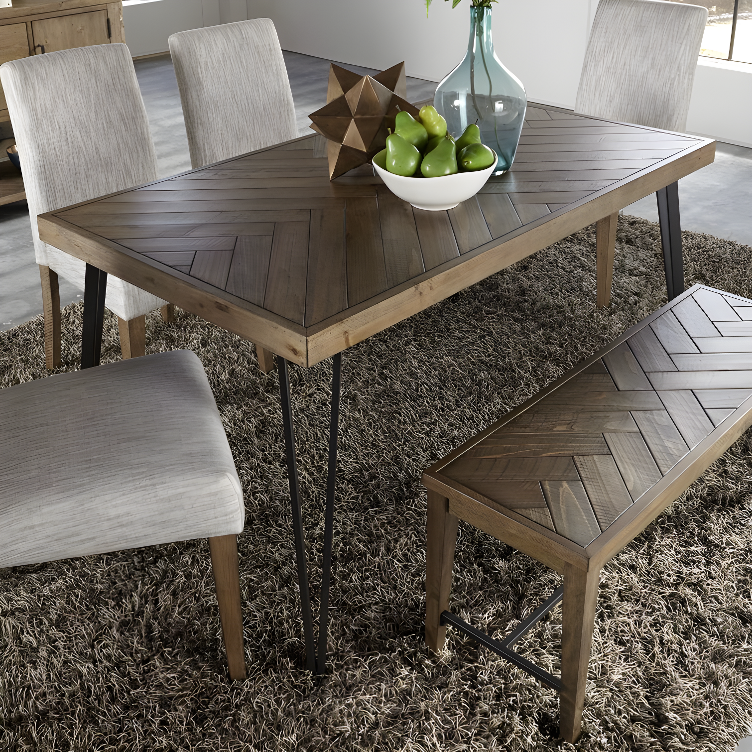 Horizons Solid Wood Top Metal Base Dining Table