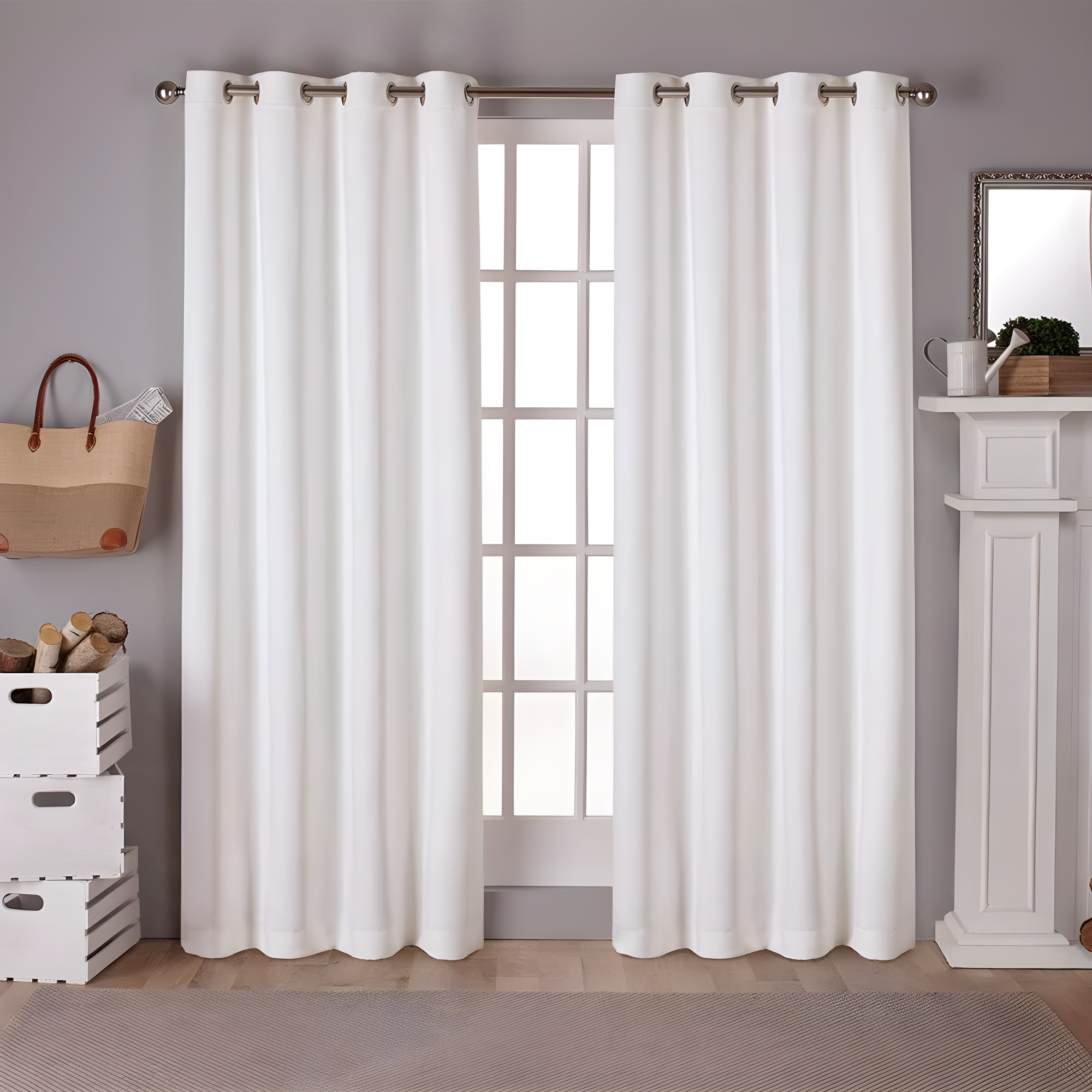 EXCLUSIVE HOME Sateen Twill Woven Room Darkening Blackout Grommet Top Curtain Panel Pair, 52"x96", Vanilla