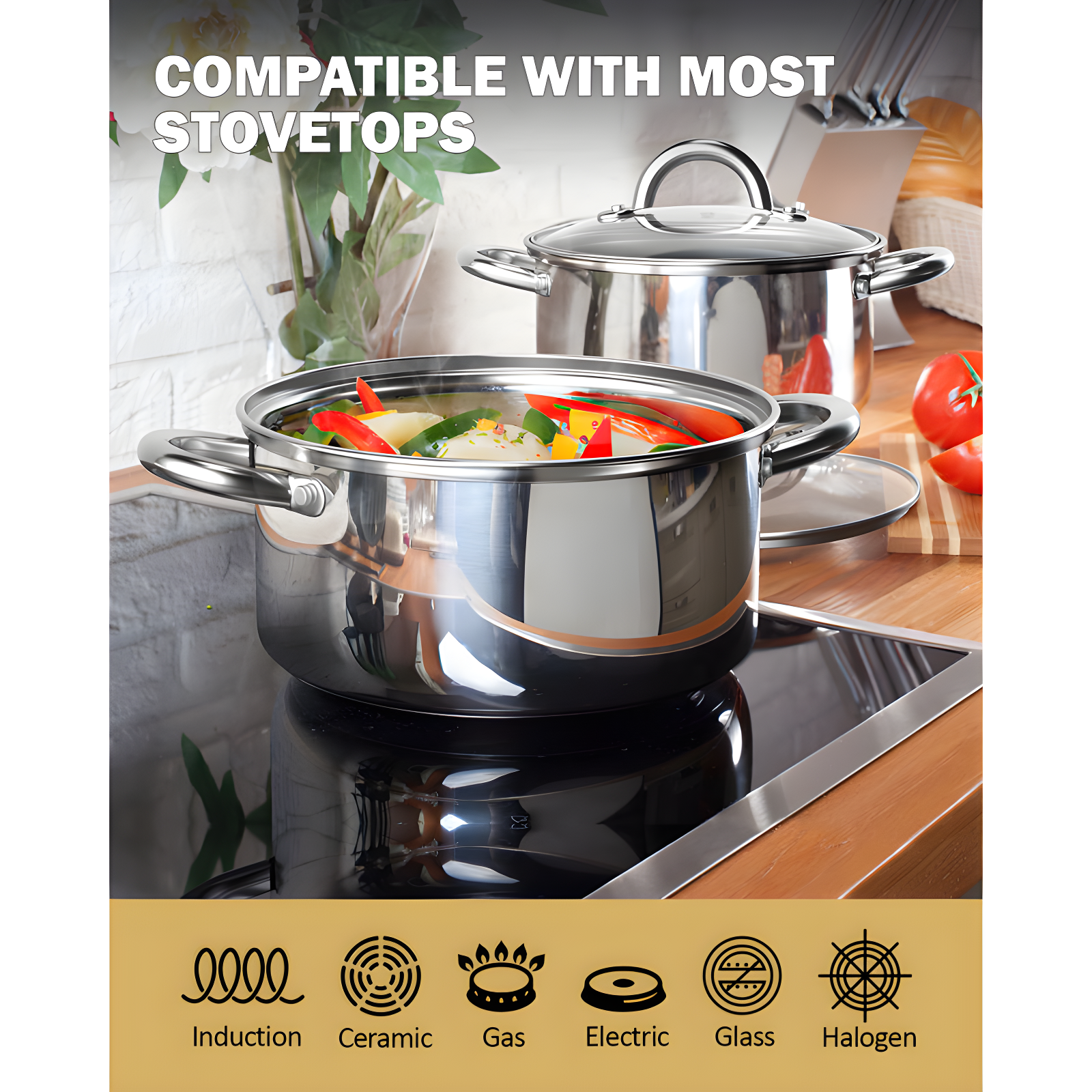 Cook N Home Cook N Home Kitchen Cookware Sets, 12-Piece Basic Stainless Steel Pots and Pans, Silver