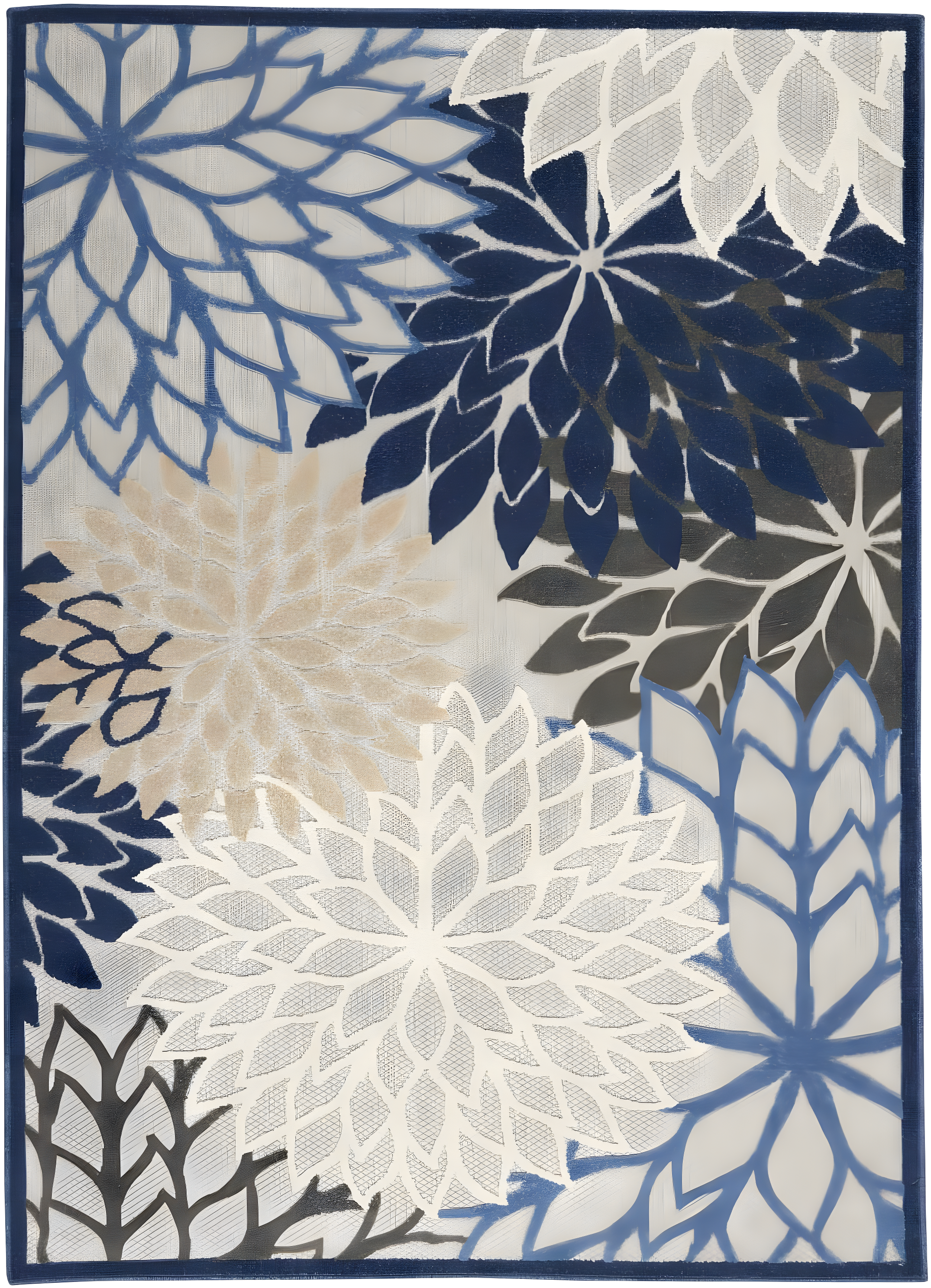 Nourison Aloha Floral Bloom Flatweave High-Low Indoor Outdoor Area Rug Blue/Multicolor 3'6" x 5'6"