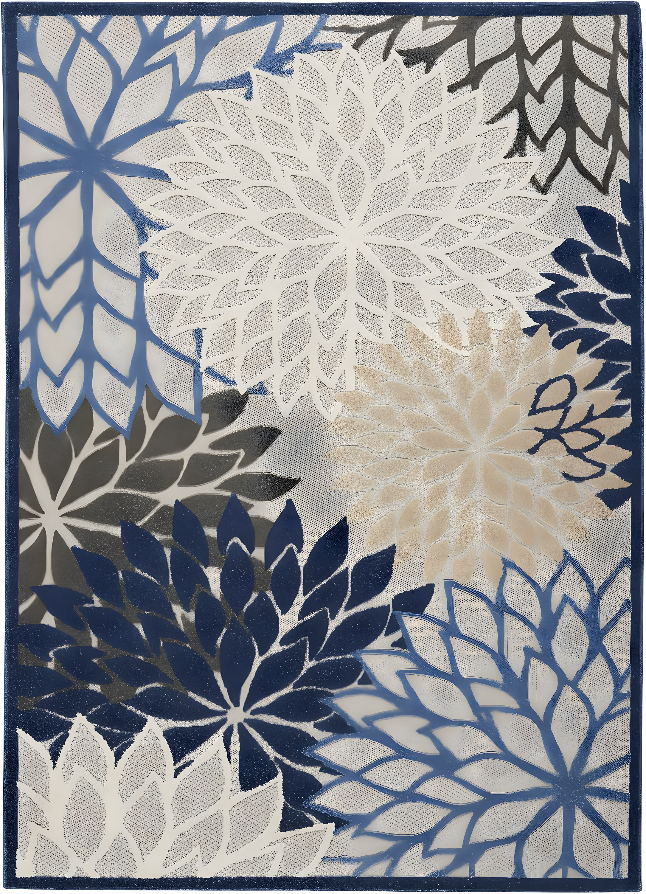 Nourison Aloha Floral Bloom Flatweave High-Low Indoor Outdoor Area Rug Blue/Multicolor 3'6" x 5'6"