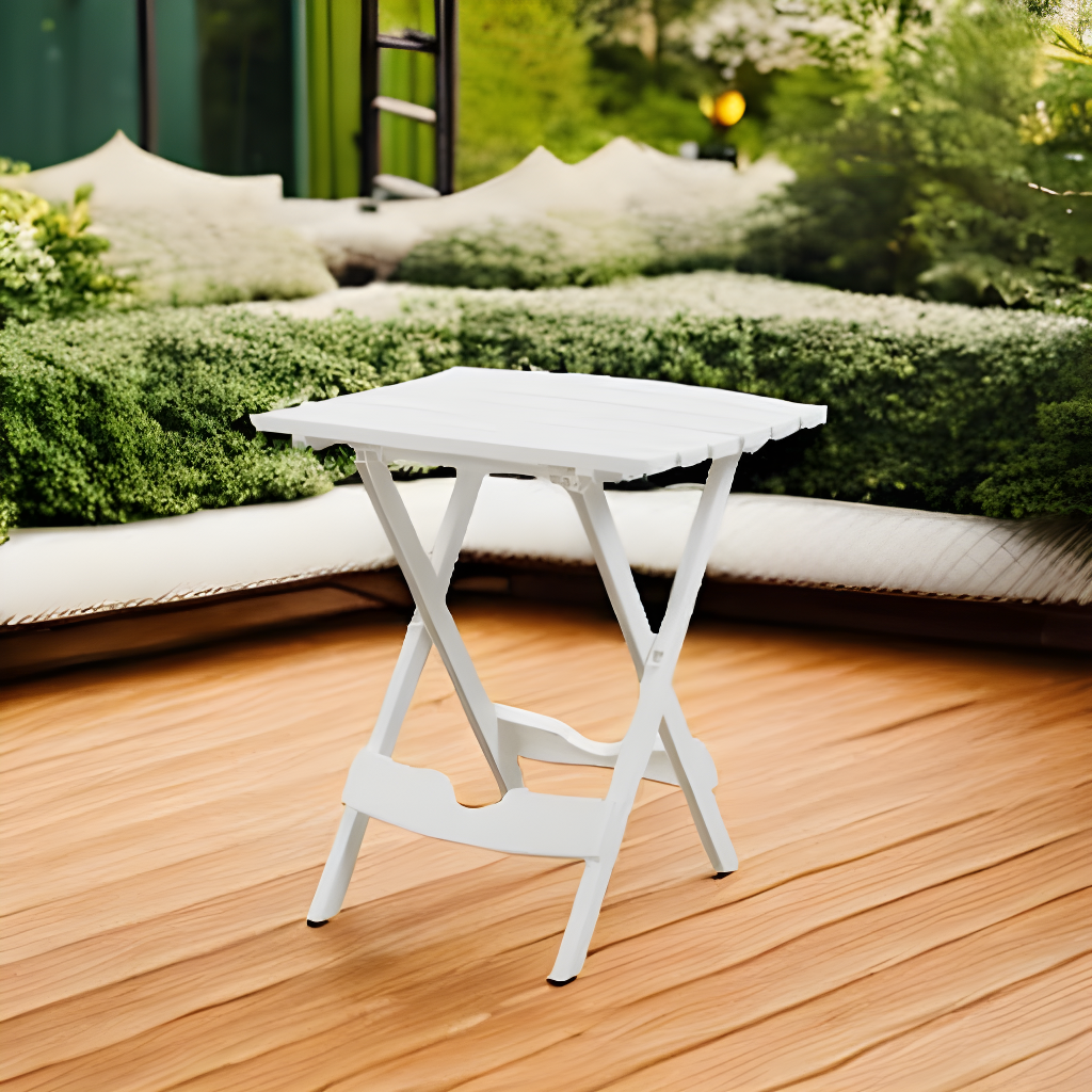 Adams Quik-Fold White Rectangular Resin Folding Side Table