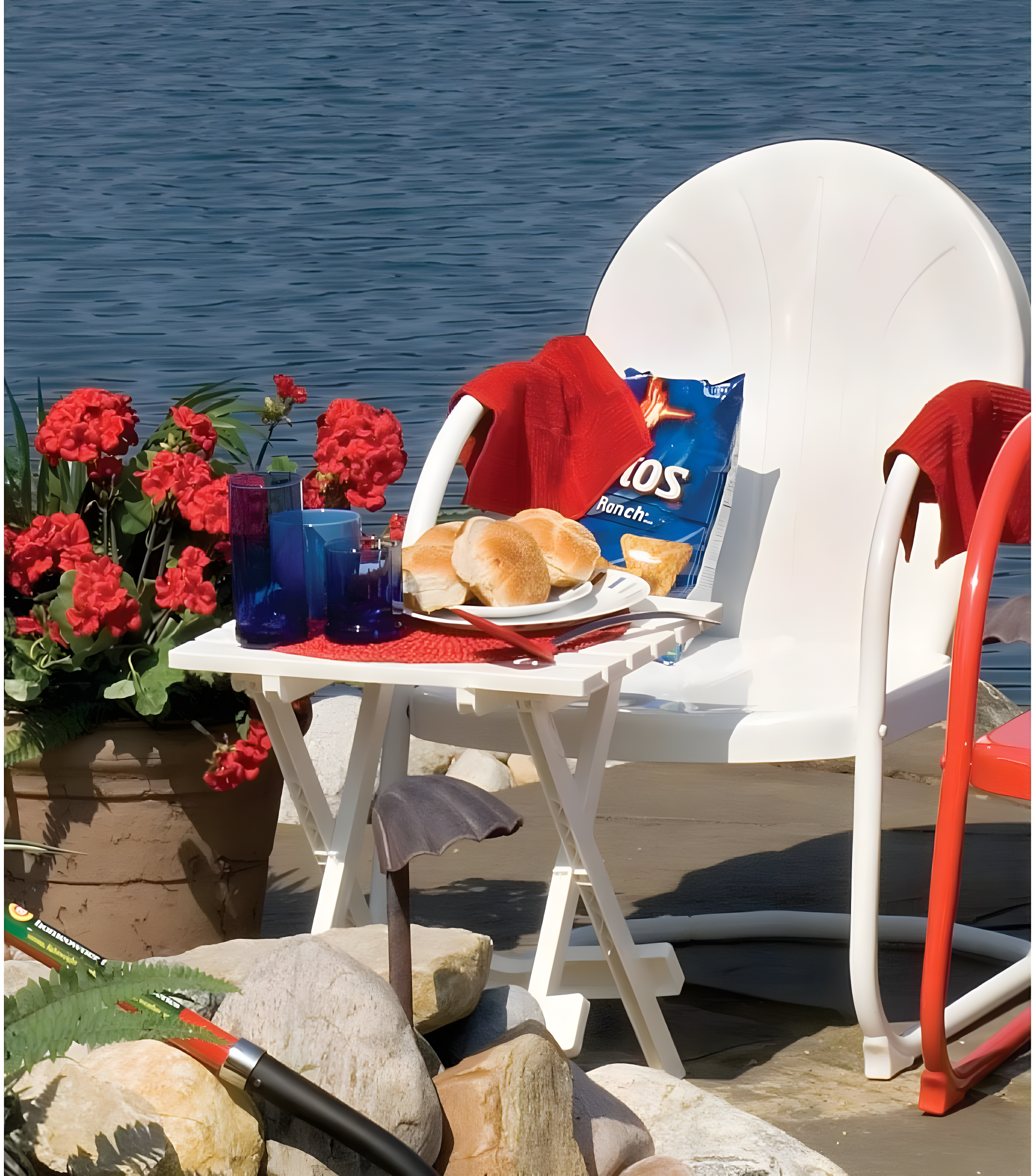 Adams Quik-Fold White Rectangular Resin Folding Side Table