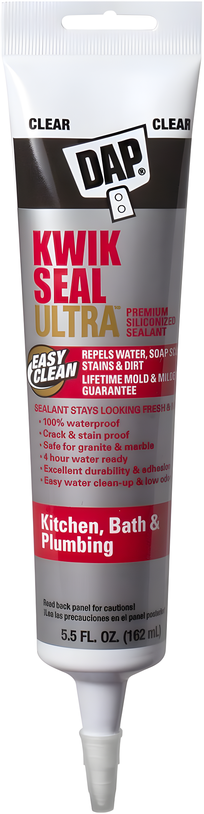 DAP Kwik Seal Ultra Clear Siliconized Acrylic Kitchen and Bath Caulk Sealant 5.5 oz