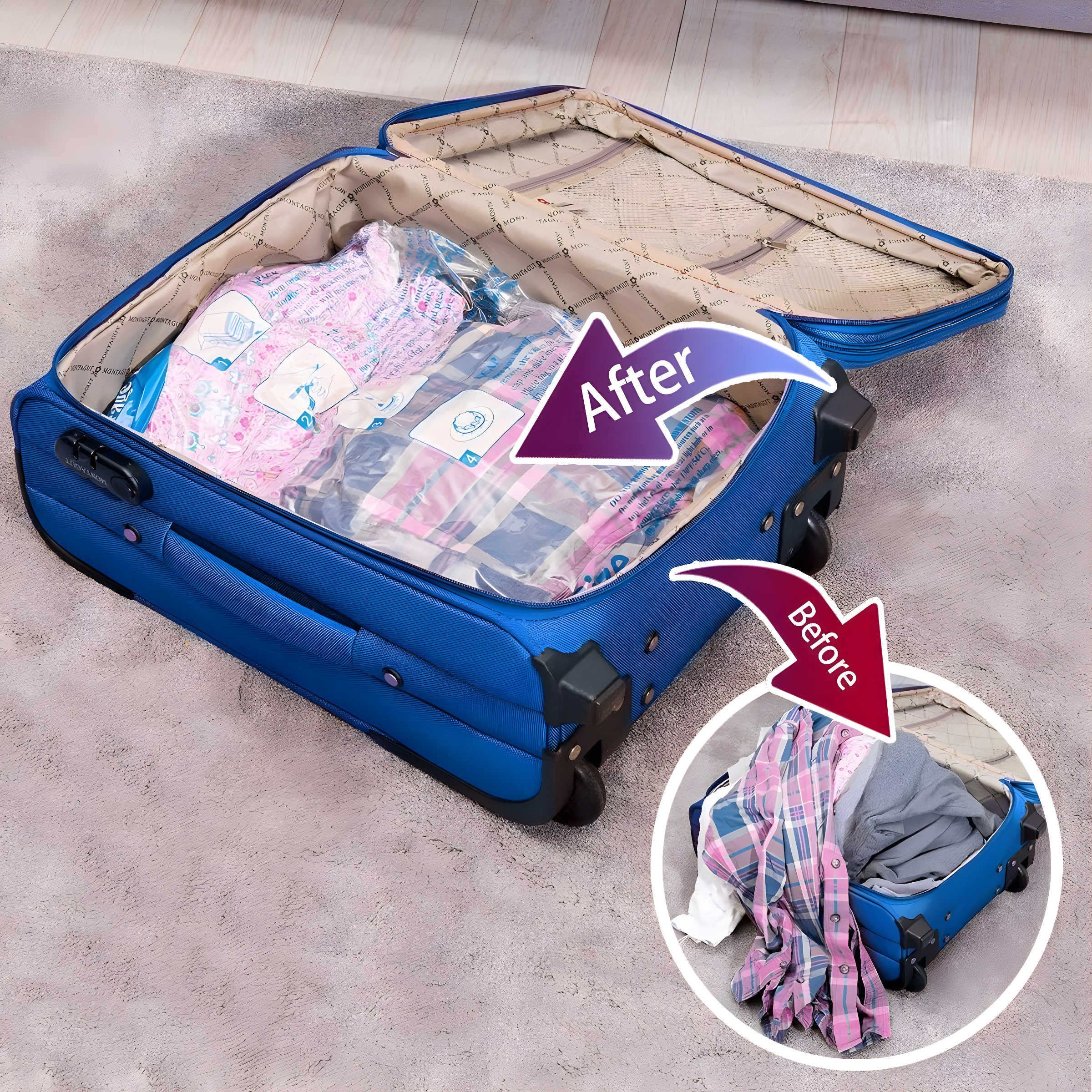 Vacuum Storage Bags 8 Combo (3 Jumbo/3Large/2 Medium), Space Saver Sealer Bags, Airtight Compression Bags for Clothes, Pillows, Comforters, Blankets, Bedding