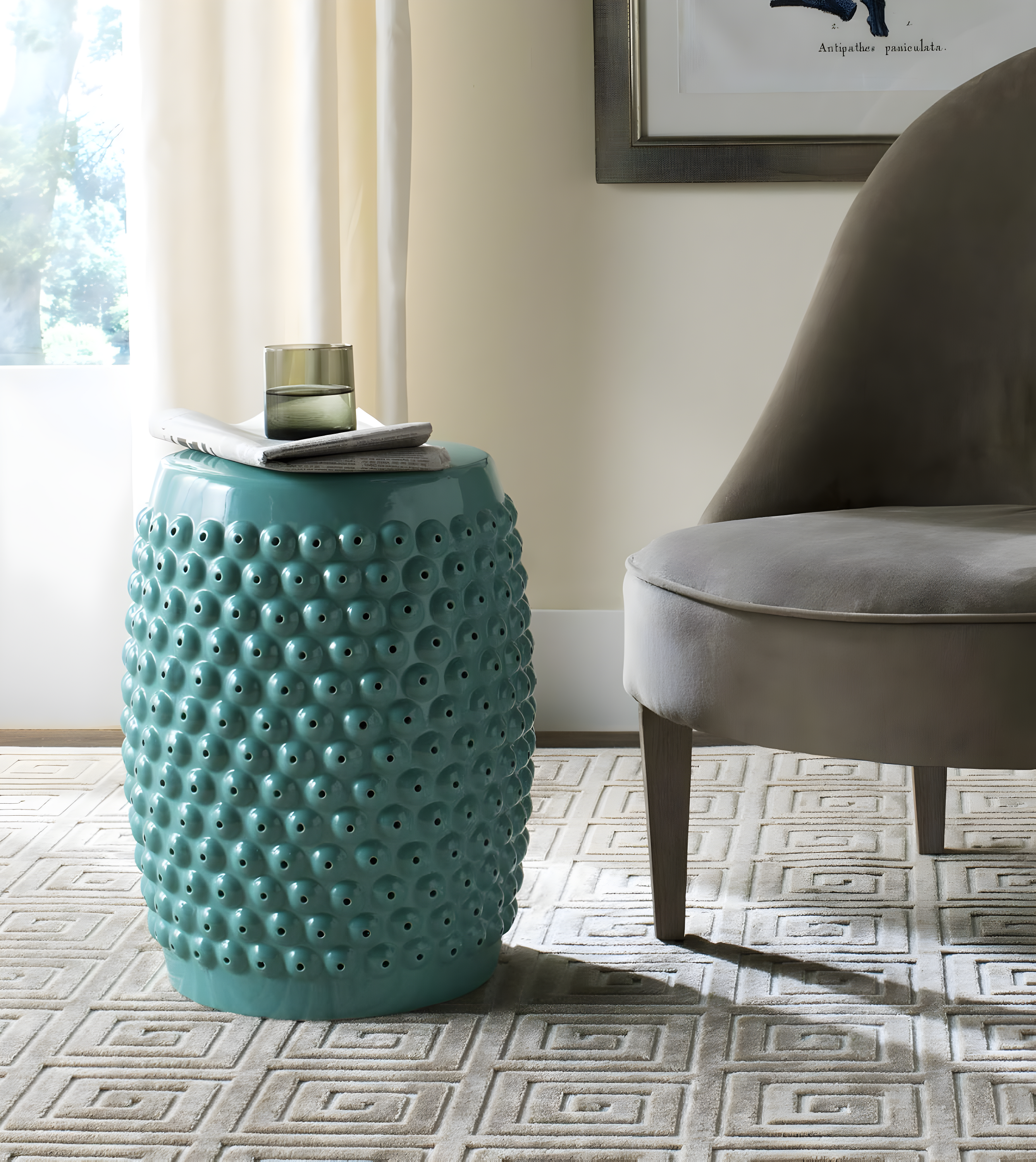 Stella Nailhead Garden Stool - Indoor/Outdoor - ACS4530 - Blue - Safavieh
