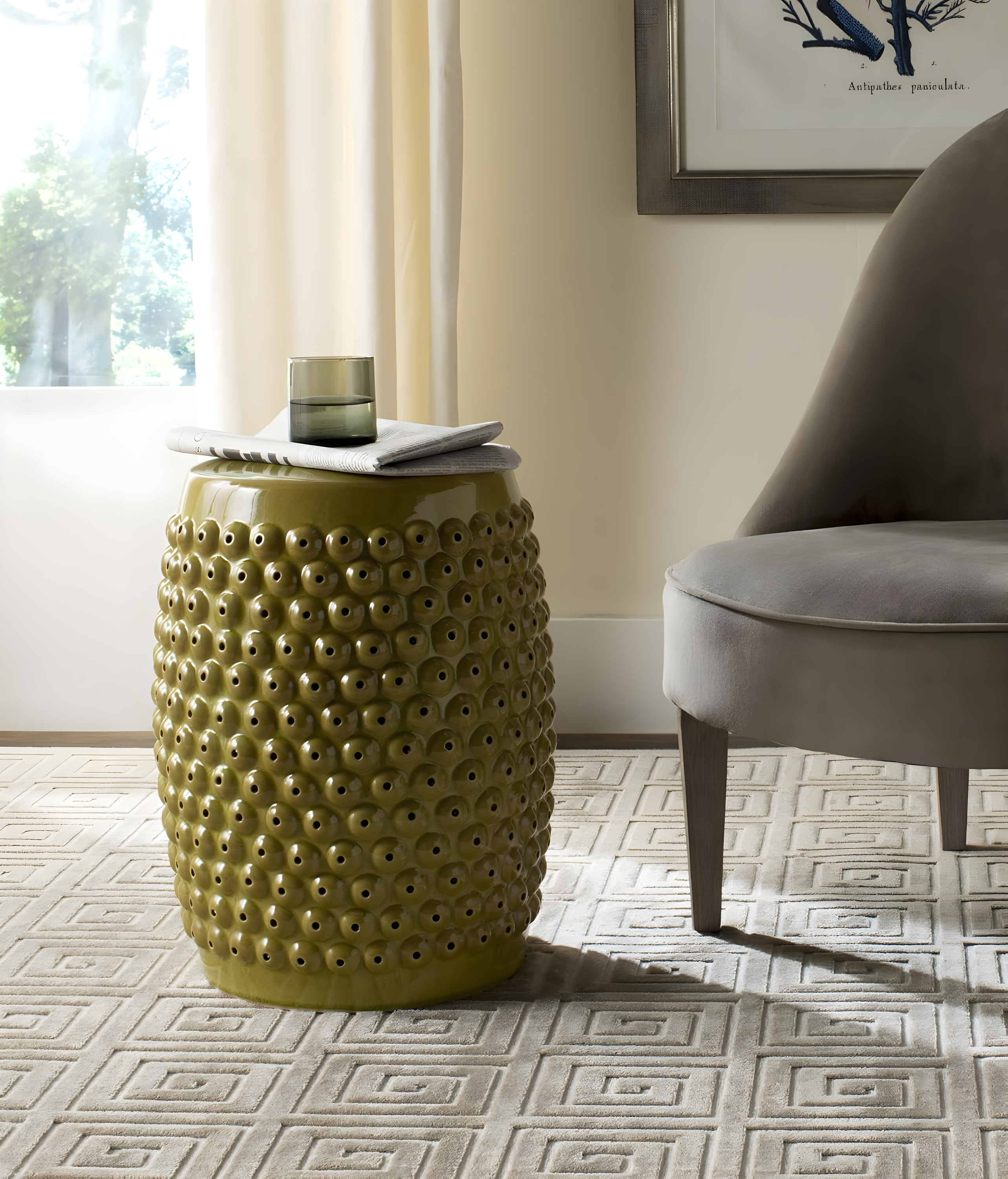 Stella Nailhead Garden Stool - Indoor/Outdoor - ACS4530 - Blue - Safavieh