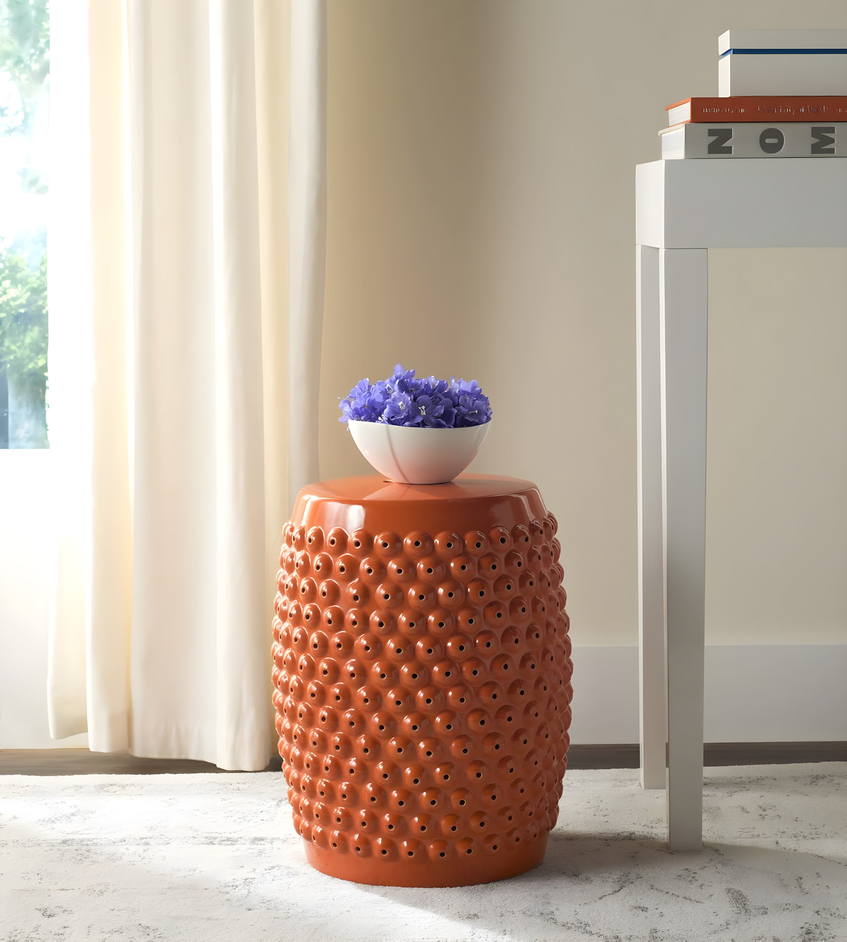 Stella Nailhead Garden Stool - Indoor/Outdoor - ACS4530 - Blue - Safavieh