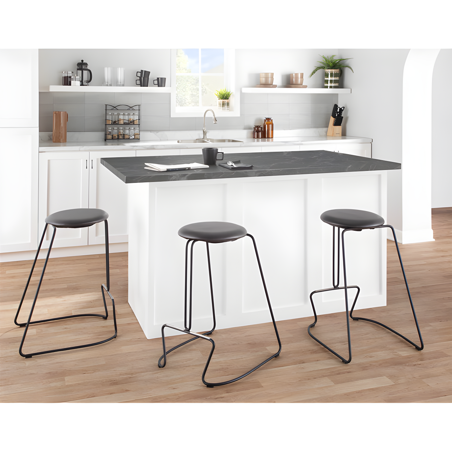 Upholstered Counter Stool with Metal Frame