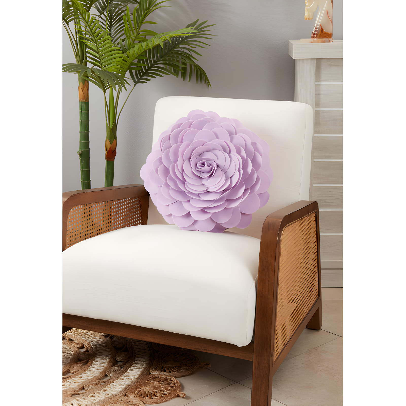 Flower Appliqued Felt Throw Pillow