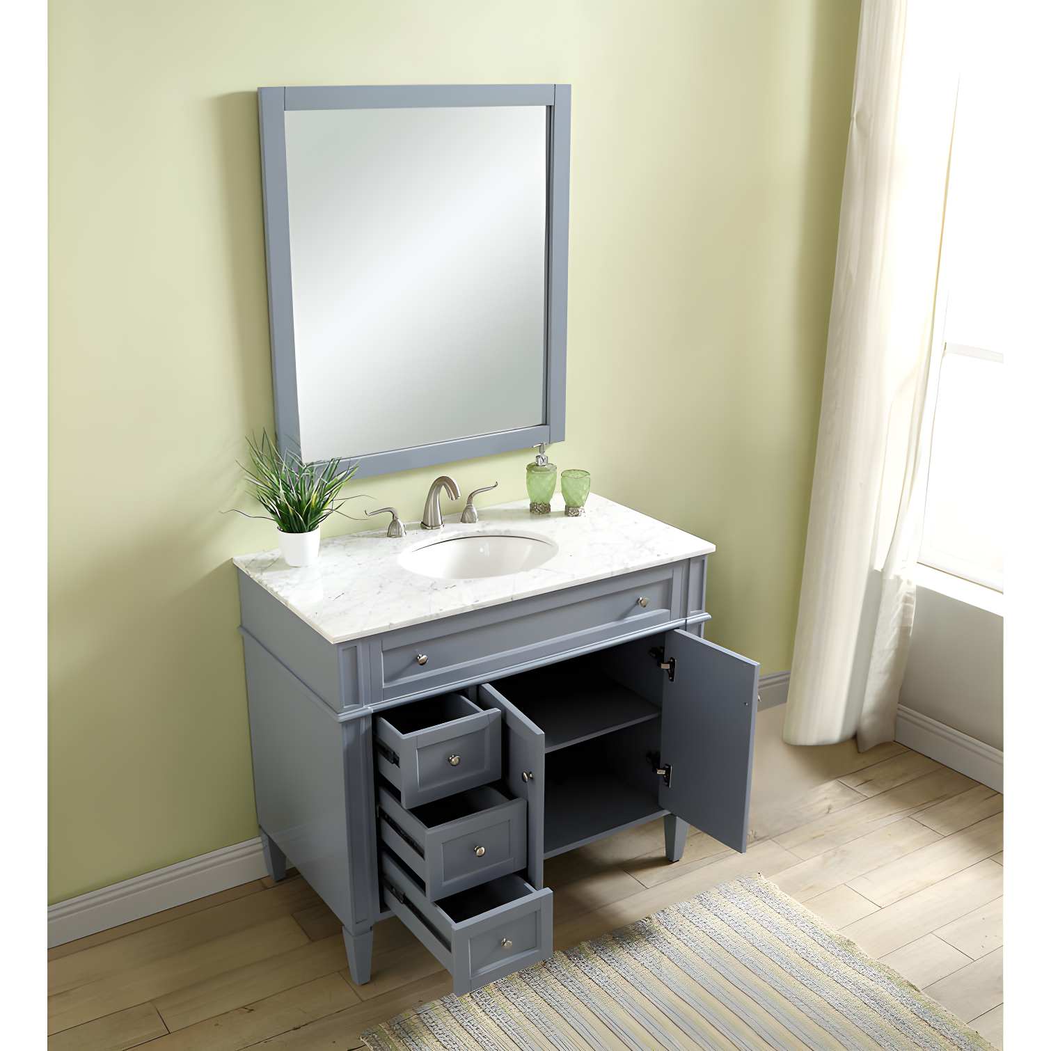 Rukie 40" Free-Standing Single Bathroom Vanity Set with Marble Vanity Top