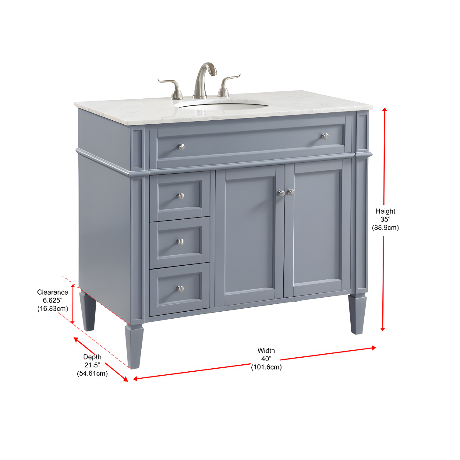 Rukie 40" Free-Standing Single Bathroom Vanity Set with Marble Vanity Top
