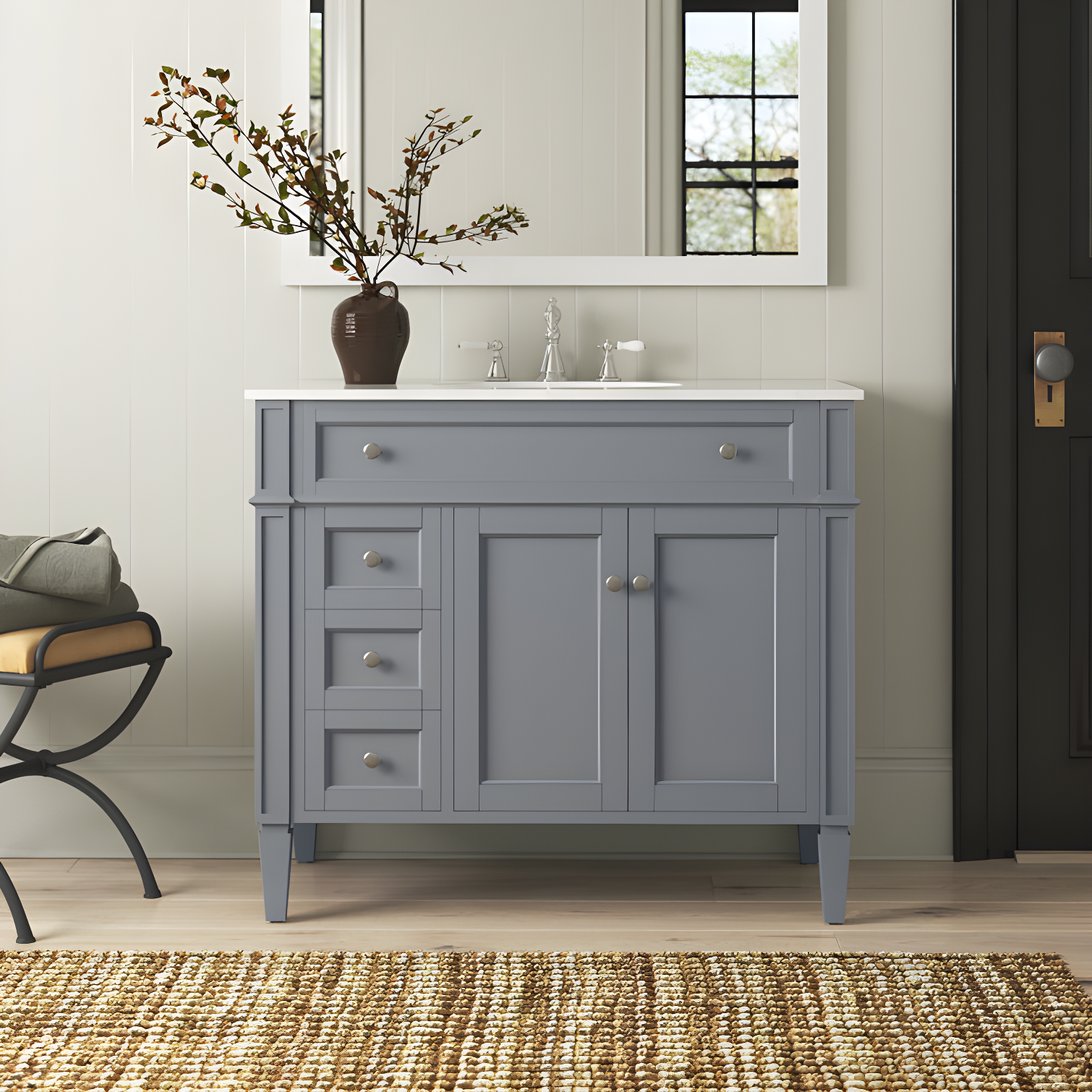 Rukie 40" Free-Standing Single Bathroom Vanity Set with Marble Vanity Top