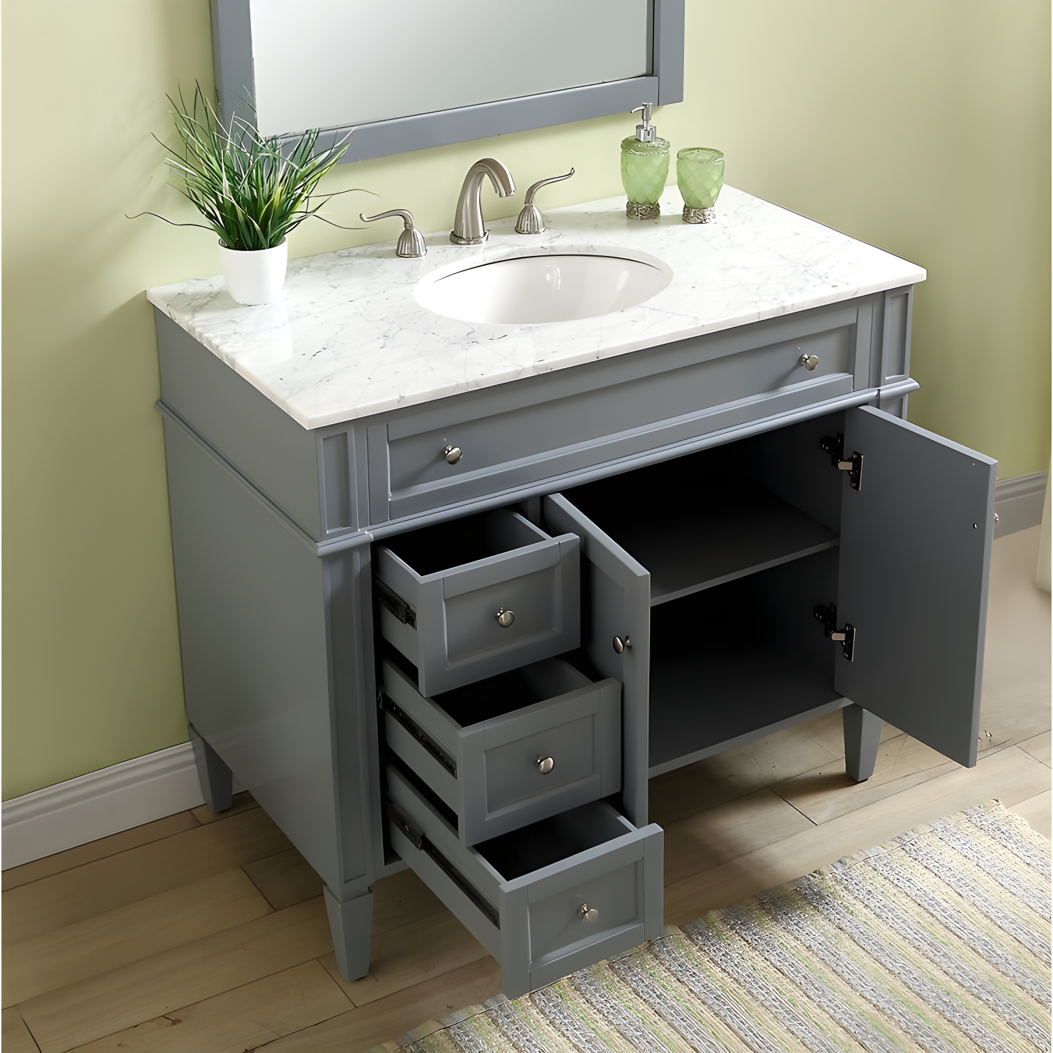 Rukie 40" Free-Standing Single Bathroom Vanity Set with Marble Vanity Top