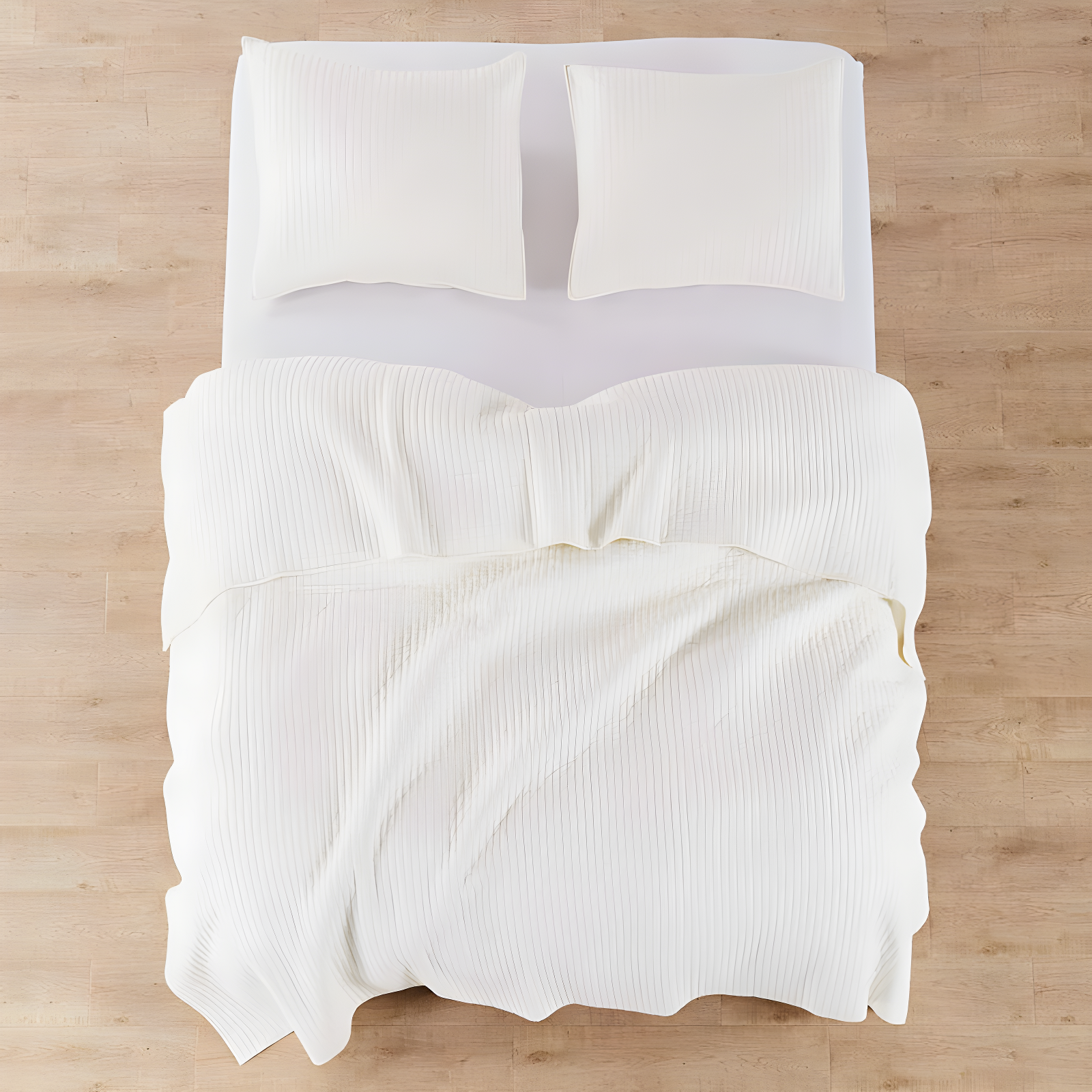The Industrial Shop 3pc King Solid Quilt and Sham Bedding Set Cream: Rustic Percale, Machine Washable