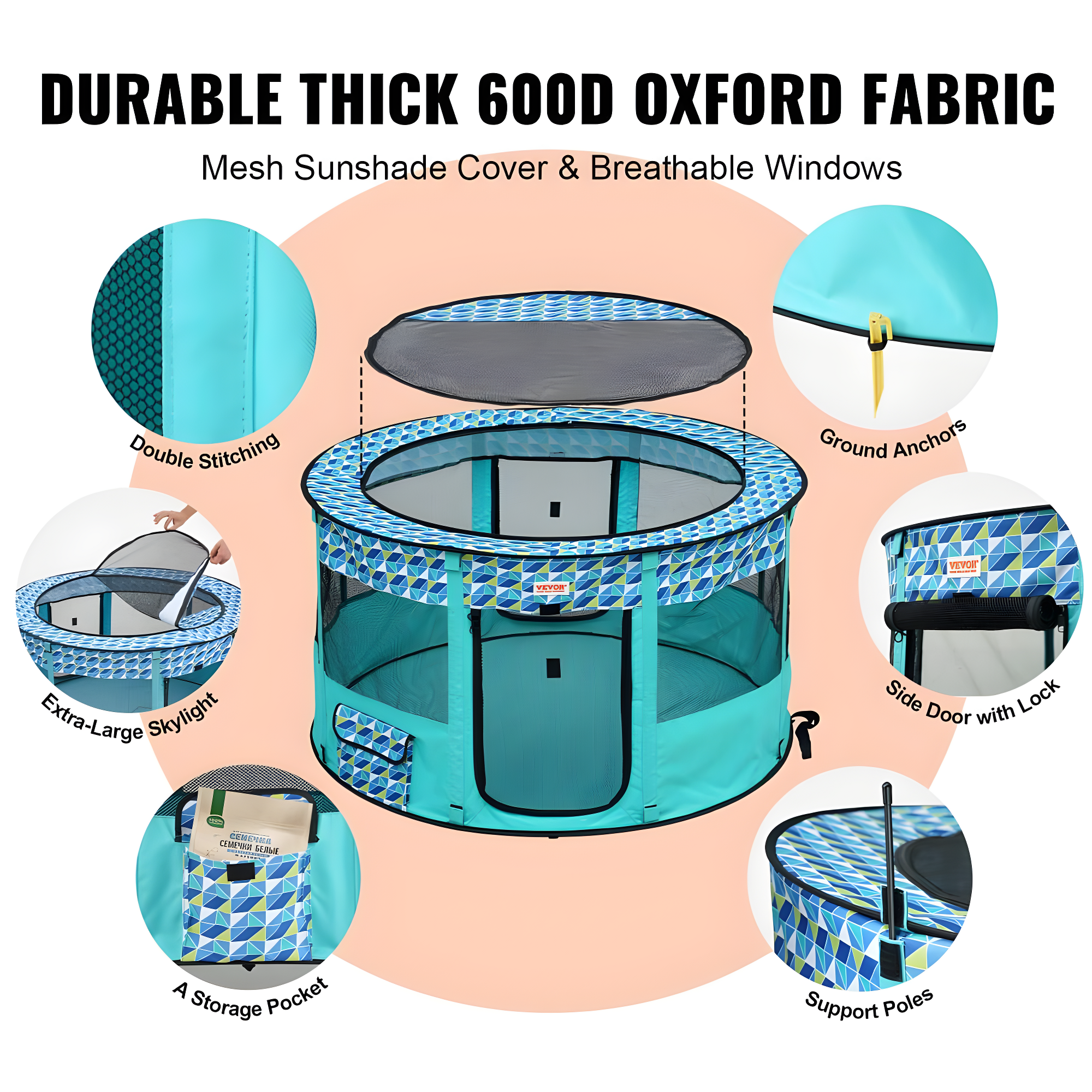 VEVOR 24'' H 4 Panel Fabric Exercise Pen With Door