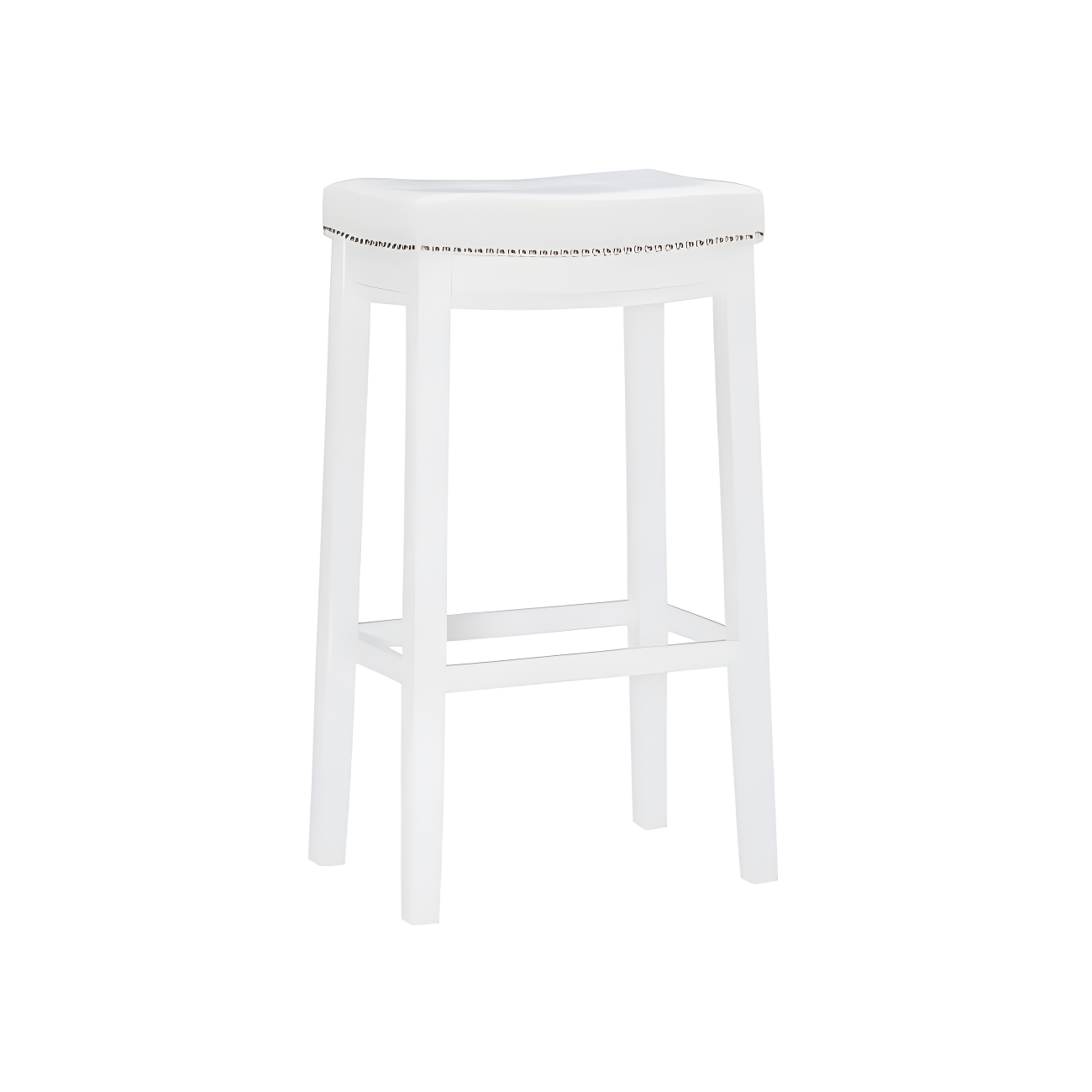 Linon Claridge Backless Faux Leather Nailhead Saddle Barstool Black/White: Upholstered, Rubberwood Legs, Footrest