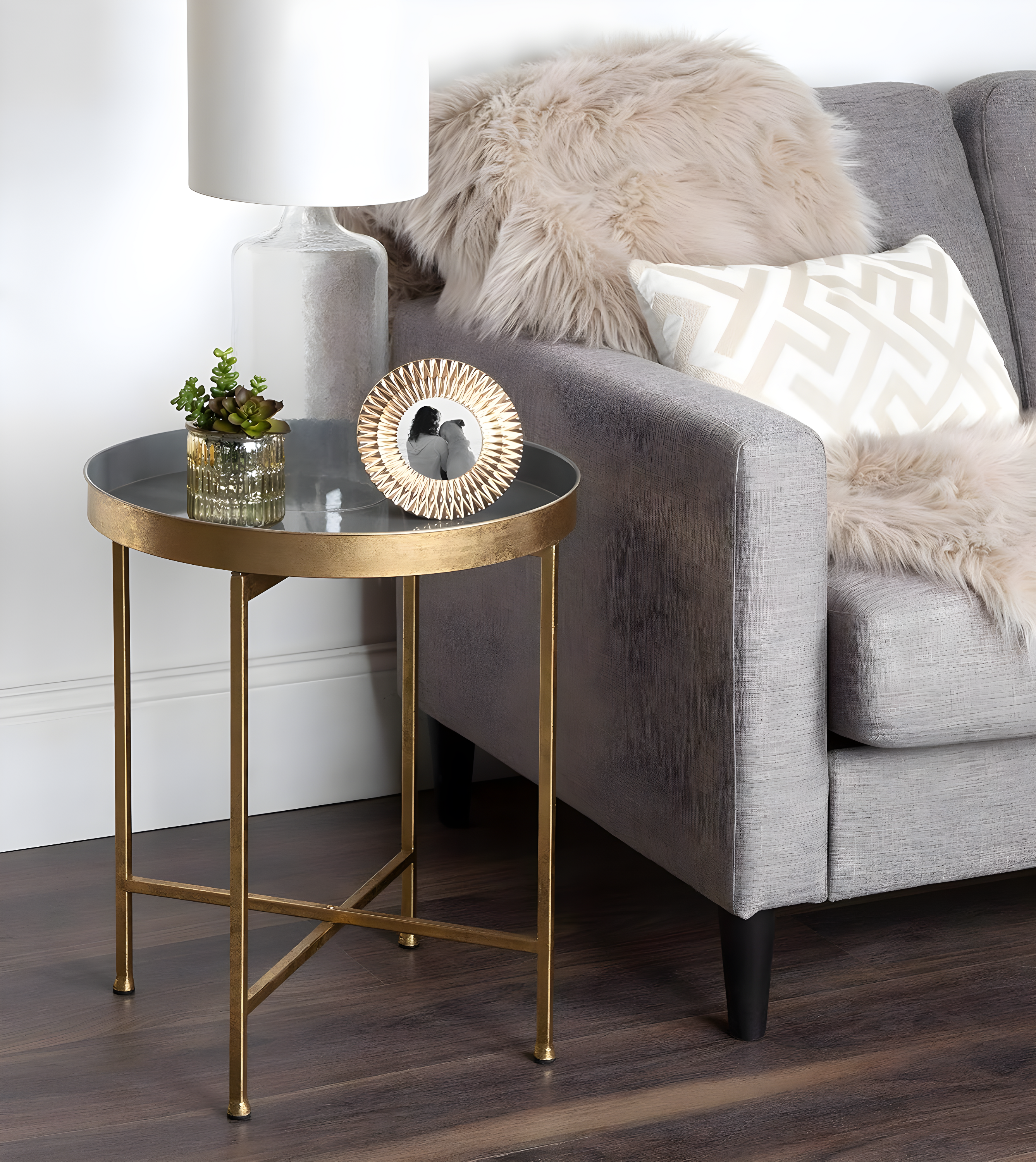 Kate and Laurel Celia Round Metal Side Table, 18.25x18.25x22, Gold and Gray