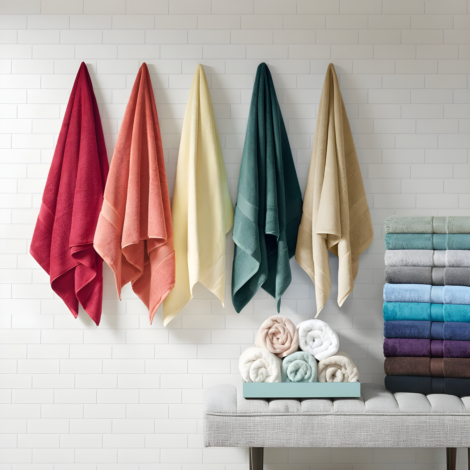 8pc Cotton Bath Towel Set Natural: Madison Park, Heavyweight Terry, OEKO-TEX Certified