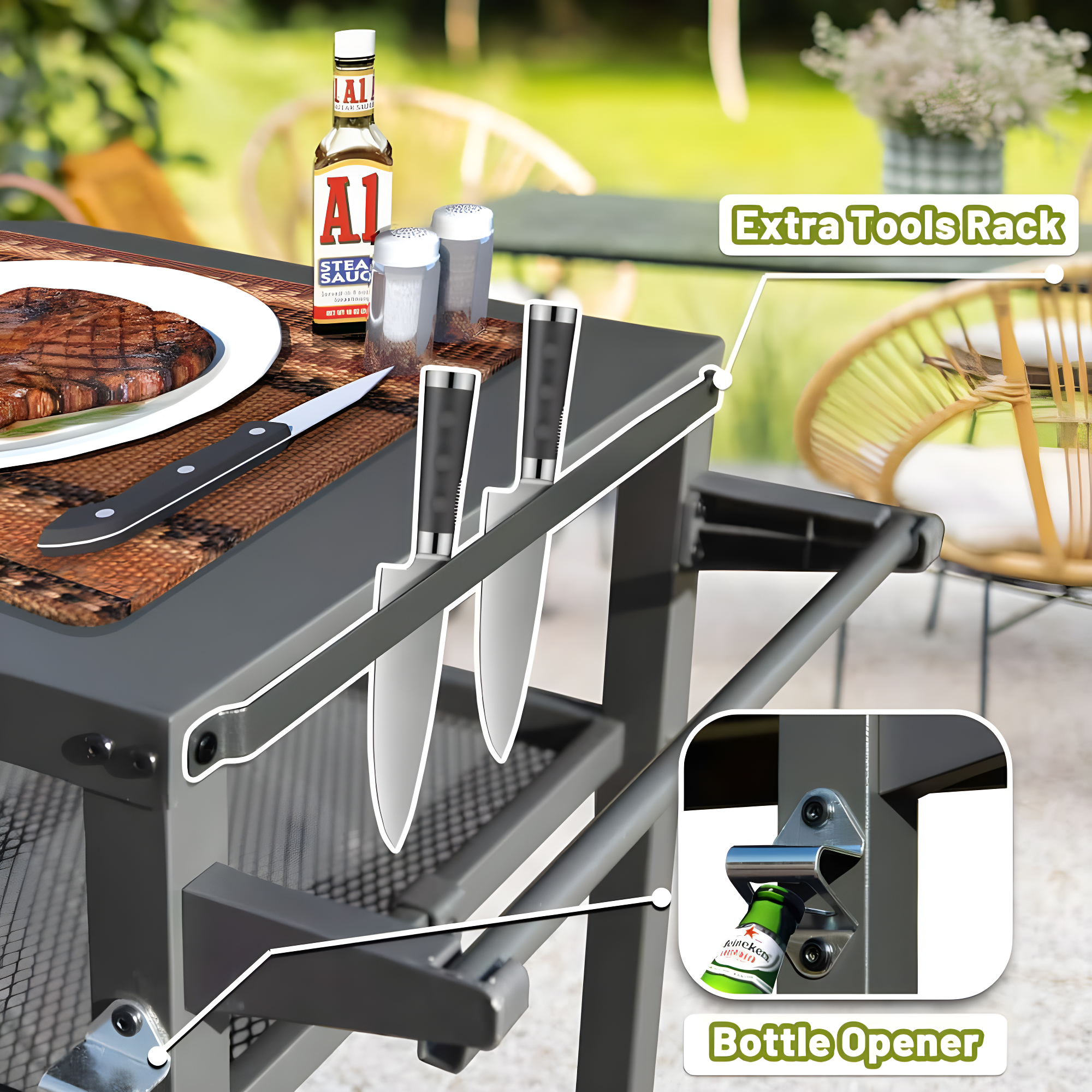 GZMWON 3-Shelf Outdoor Grill Table, Grill Cart Outdoor With Wheels, Pizza Oven Table And Food Prep Table, Blackstone Table Grill Stand  Blackstone Griddle  Outside BBQ
