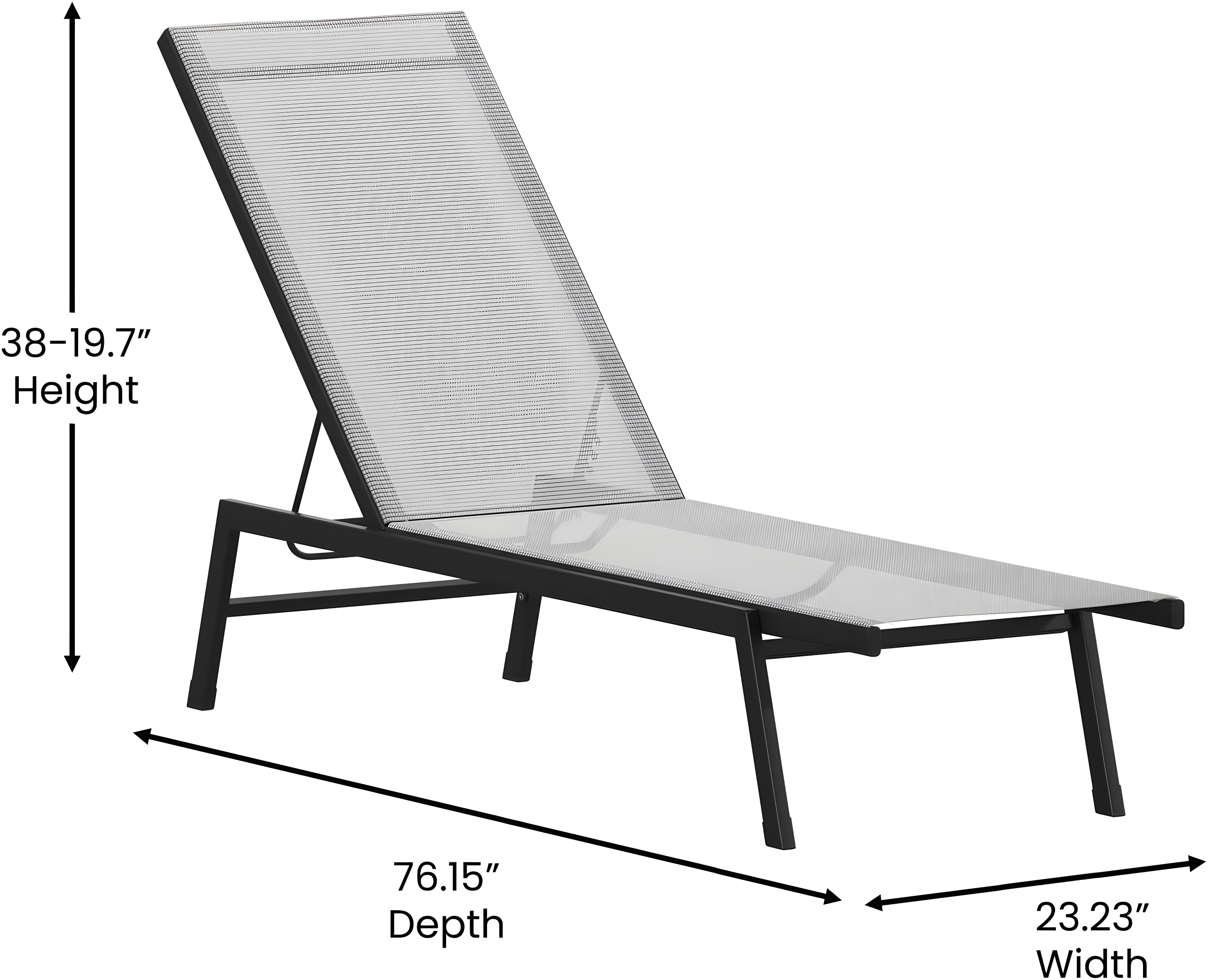 Flash Furniture Brazos Adjustable Chaise Lounge Chair, Outdoor Five-Position Recliner, All Weather, Black/Gray