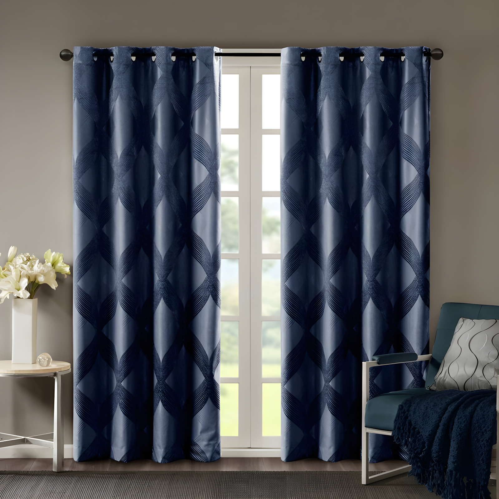 Madison Park Bentley Ogee Knitted Jacquard Geometric Total Blackout Single Curtain Panel