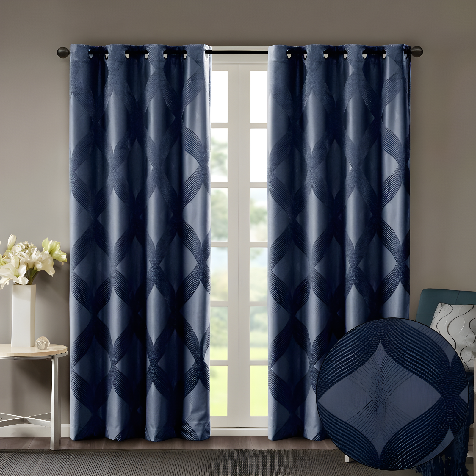 Madison Park Bentley Ogee Knitted Jacquard Geometric Total Blackout Single Curtain Panel