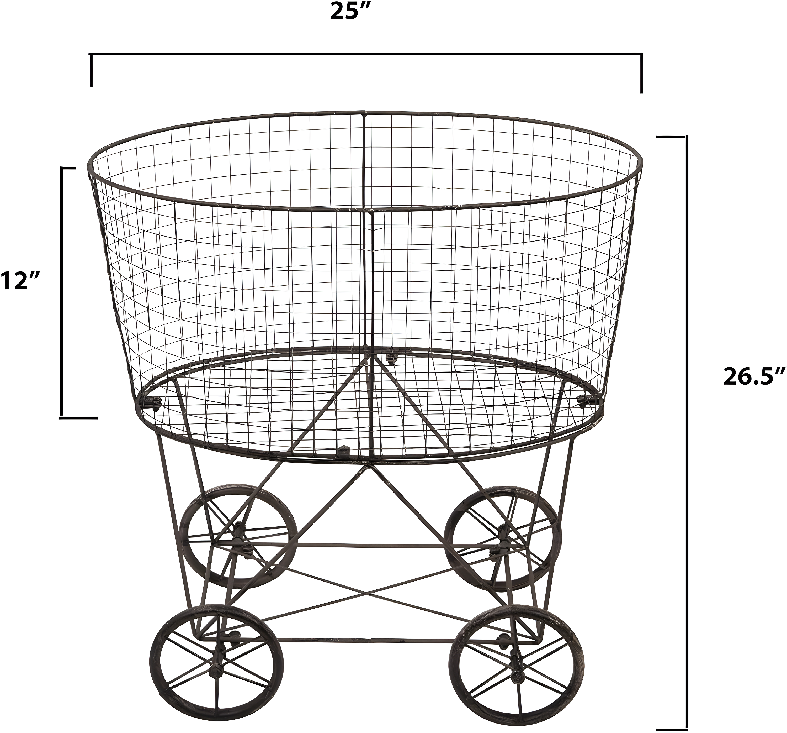 Metal Vintage Laundry Basket with Wheels - Storied Home: Garment Storage, Multipurpose Basket