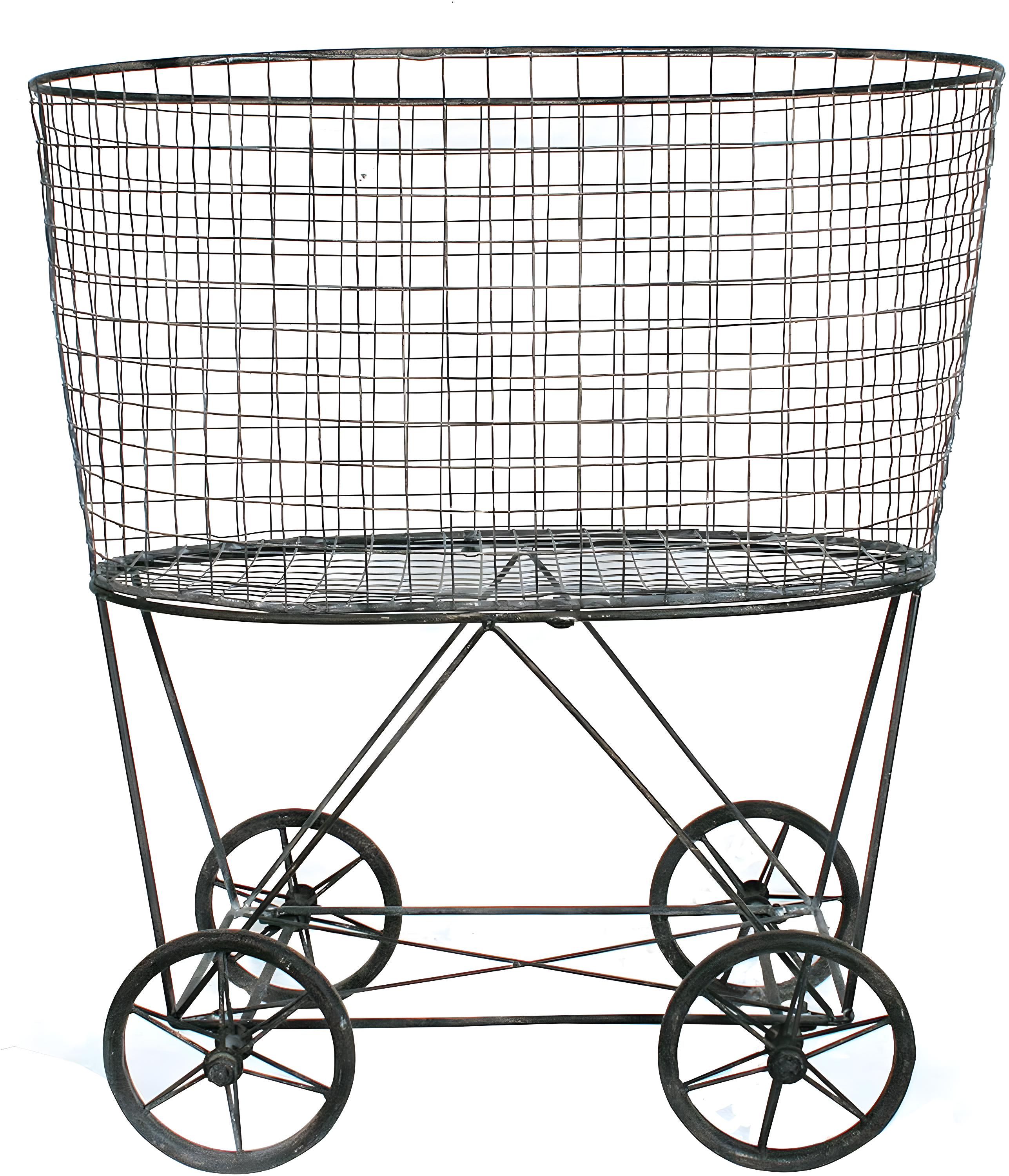 Metal Vintage Laundry Basket with Wheels - Storied Home: Garment Storage, Multipurpose Basket