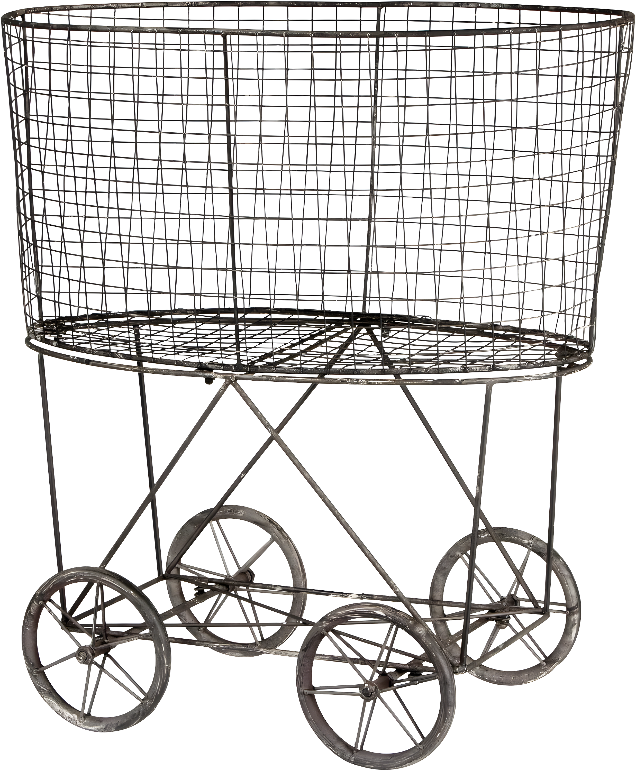Metal Vintage Laundry Basket with Wheels - Storied Home: Garment Storage, Multipurpose Basket